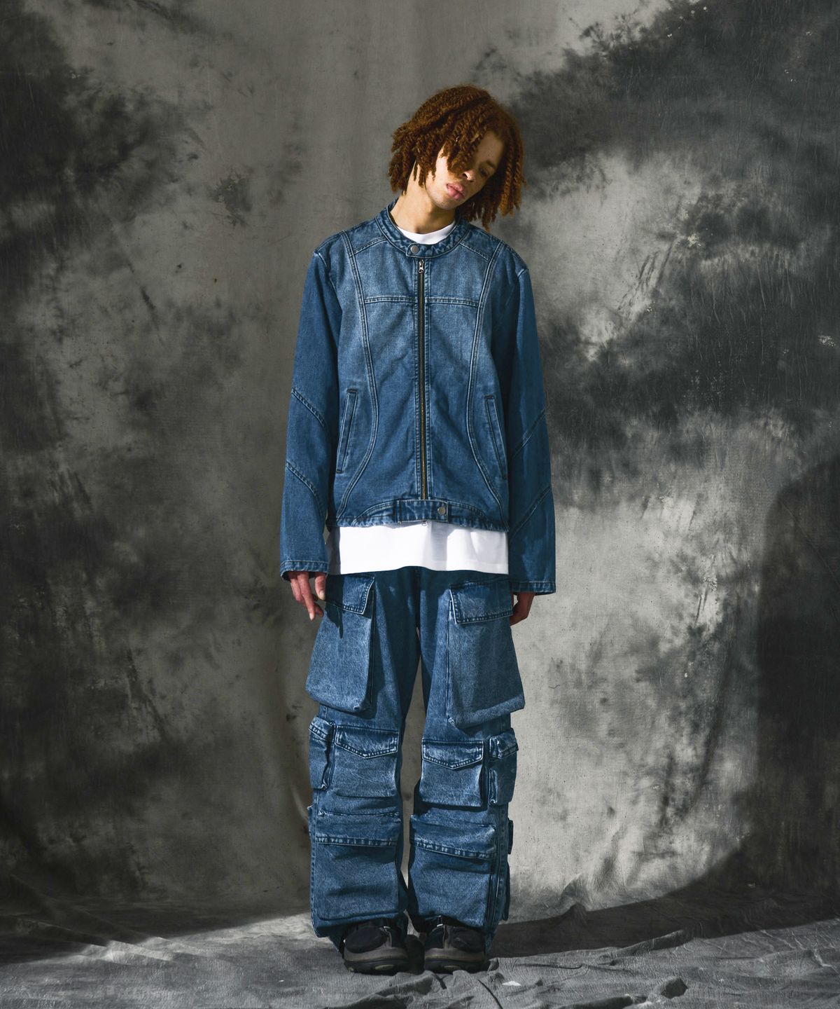 도미넌트(DOMINANT) Curved Biker Denim Jacket_Blue