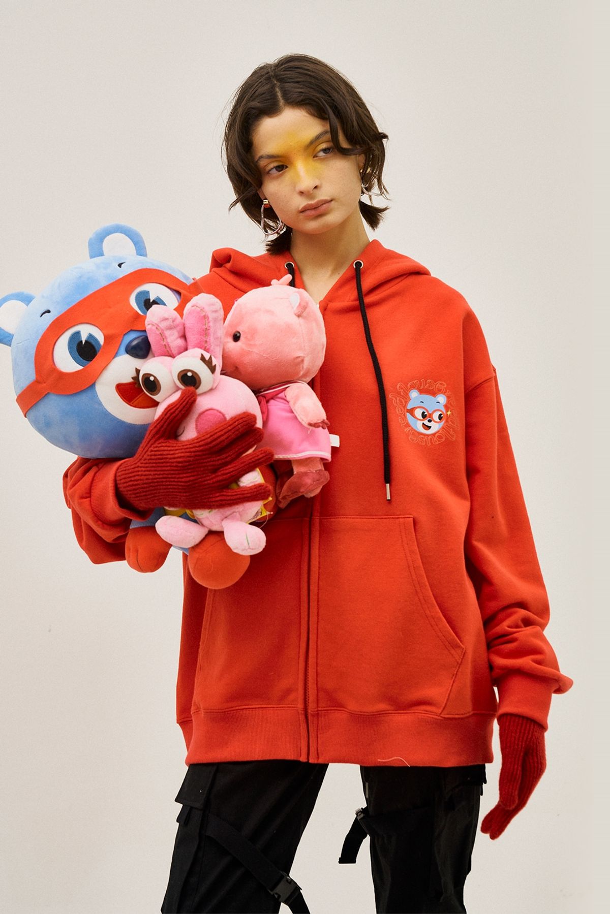 그리디어스(GREEDILOUS) Back Print Loose Zip-Up Hoodie Red