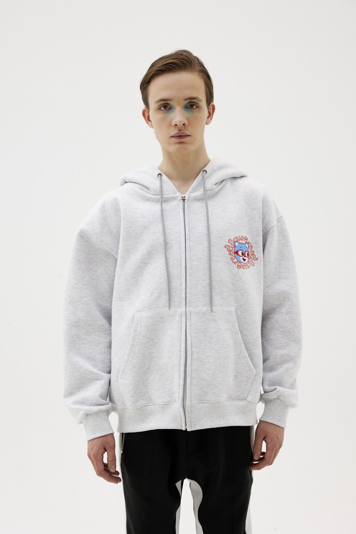 그리디어스(GREEDILOUS) Back Print Loose Zip-Up Hoodie Grey