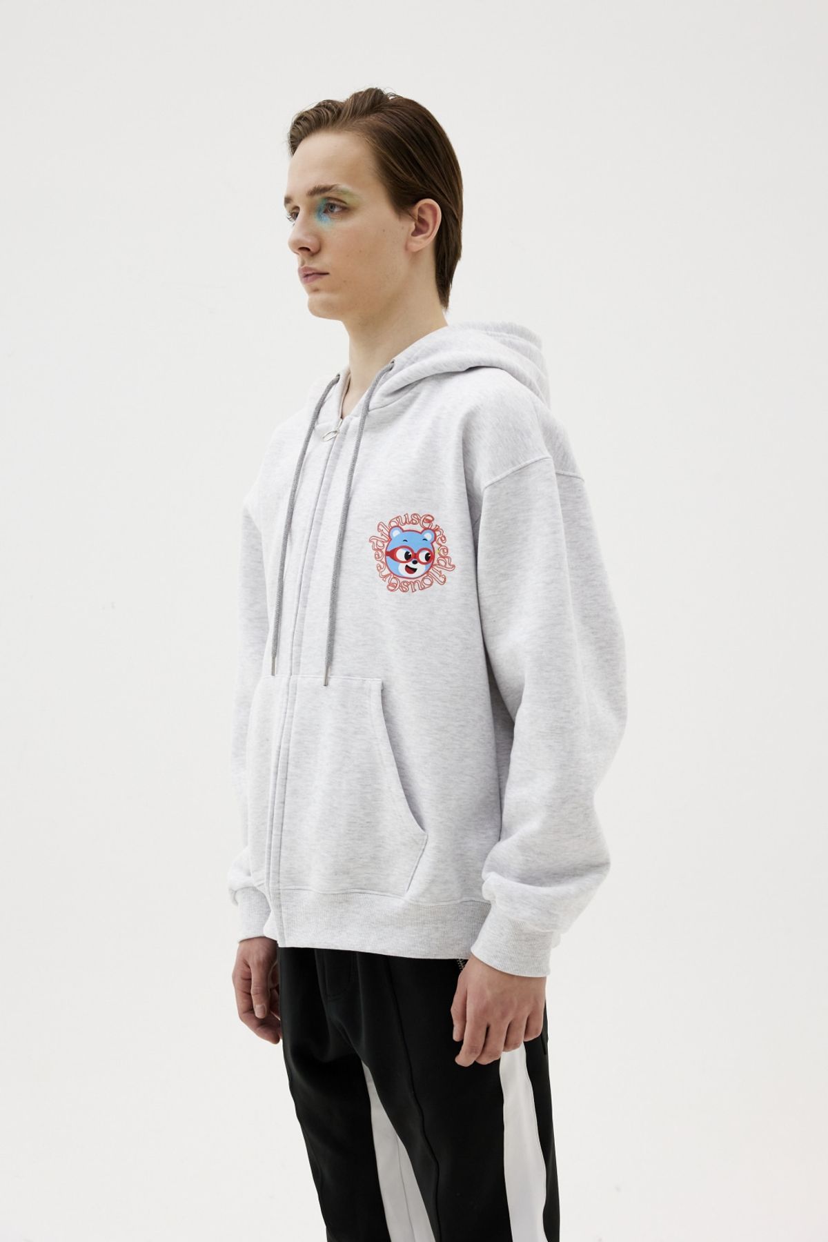 그리디어스(GREEDILOUS) Back Print Loose Zip-Up Hoodie Grey