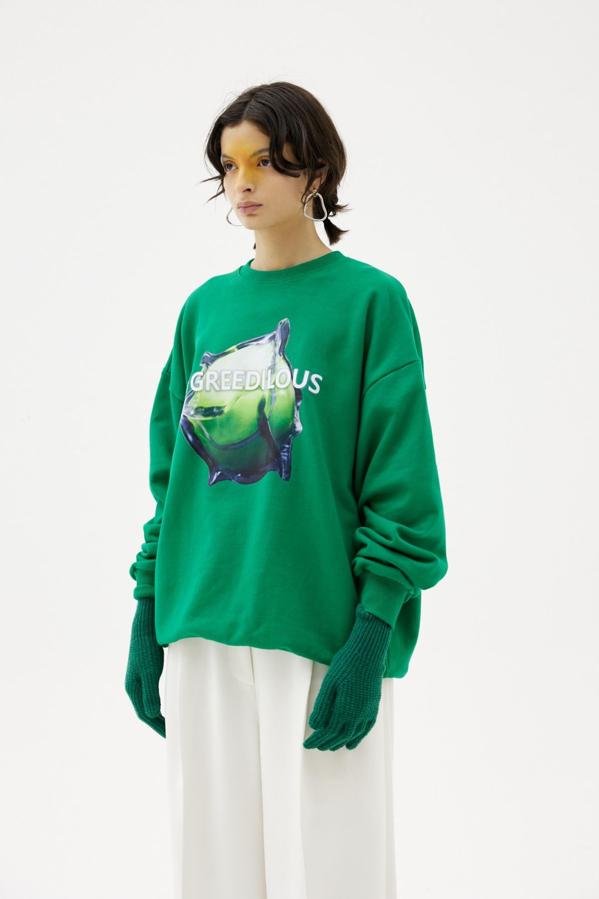 그리디어스(GREEDILOUS) Green Logo Motif Sweater Top Green