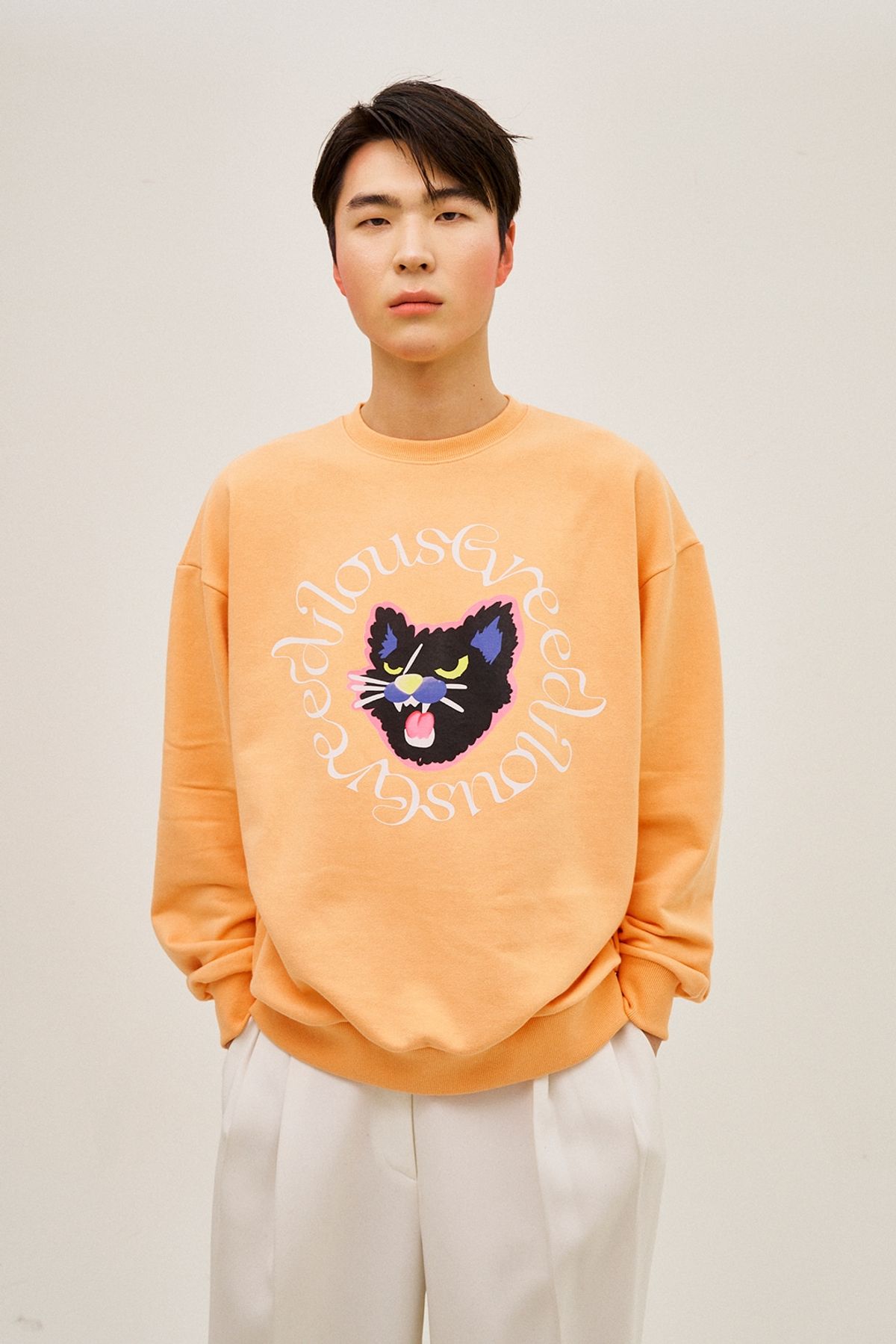 그리디어스(GREEDILOUS) Cat Print Loose Sweater Top Orange