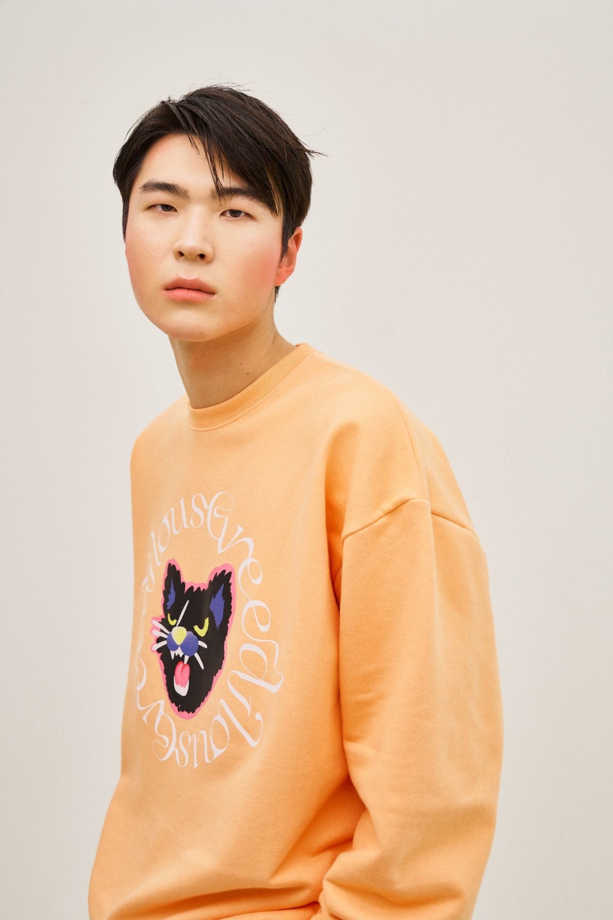 그리디어스(GREEDILOUS) Cat Print Loose Sweater Top Orange