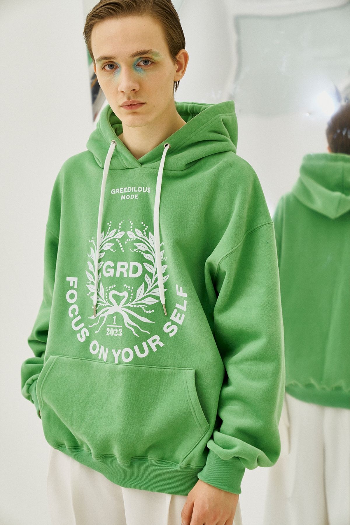 그리디어스(GREEDILOUS) Logo Motif Loose Hoodie Green