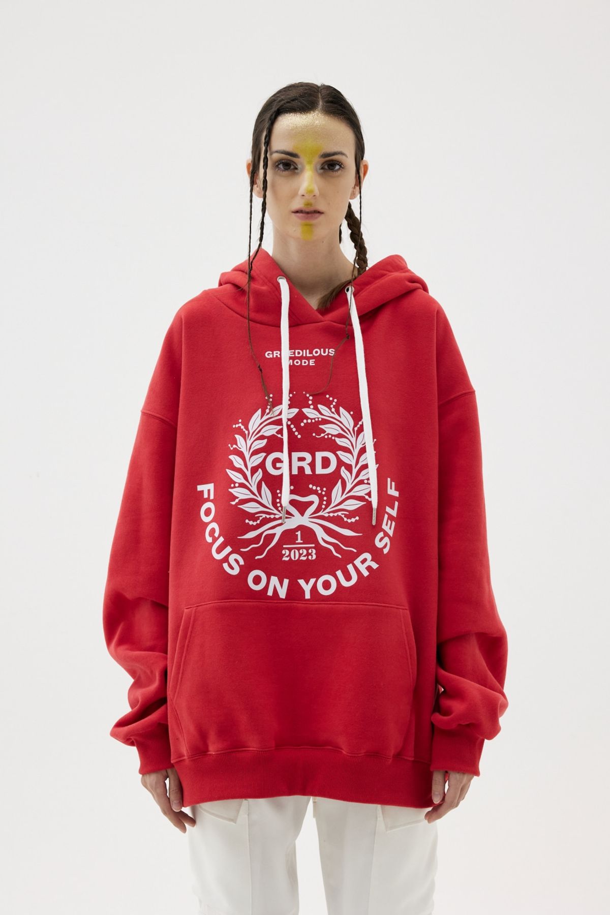 그리디어스(GREEDILOUS) Logo Motif Loose Hoodie Red