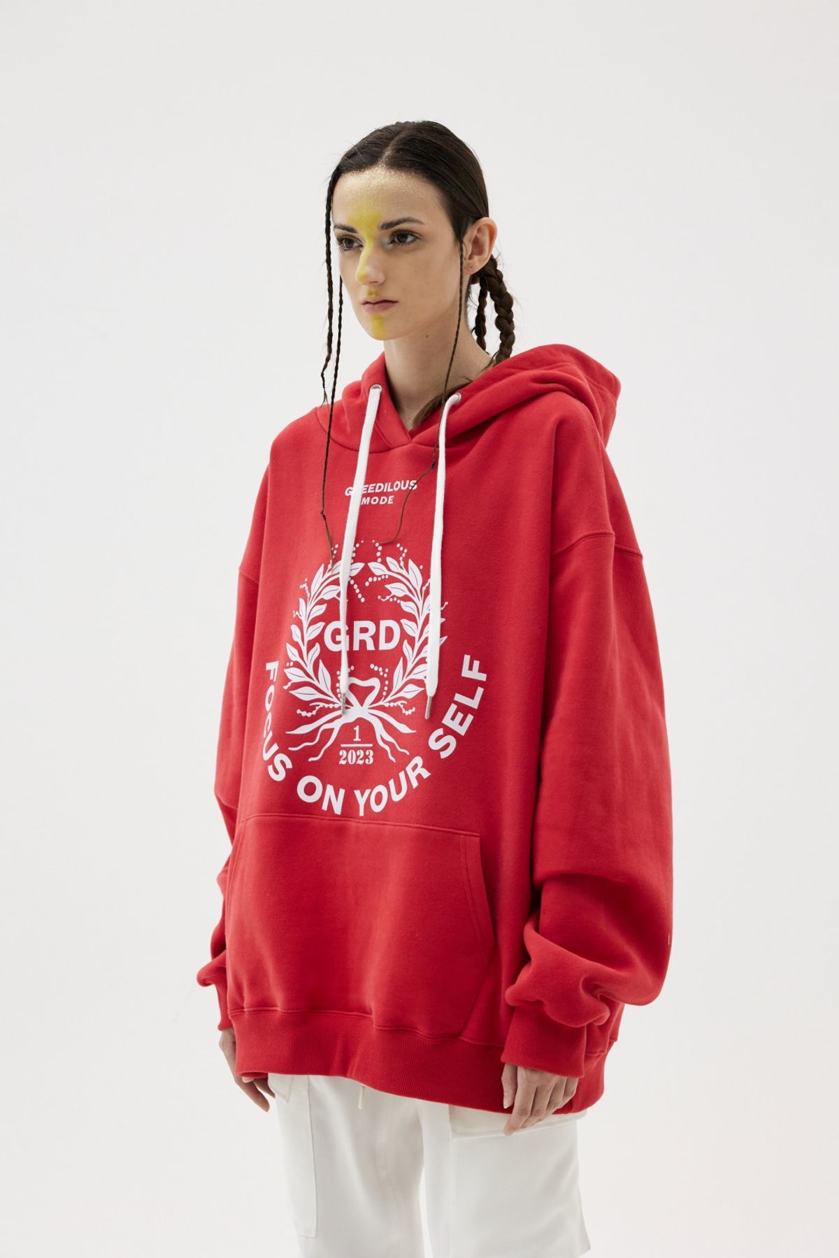 그리디어스(GREEDILOUS) Logo Motif Loose Hoodie Red