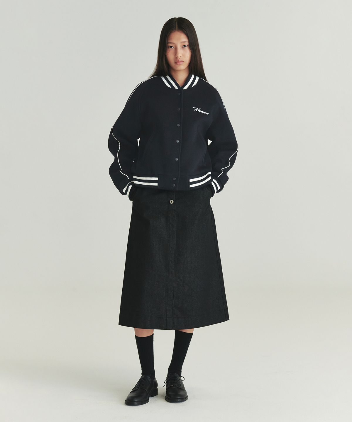 르바(LEVAR) Whenever Wool Varcity Jacket - Navy