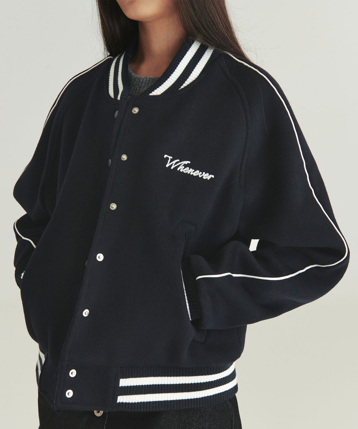 르바(LEVAR) Whenever Wool Varcity Jacket - Navy