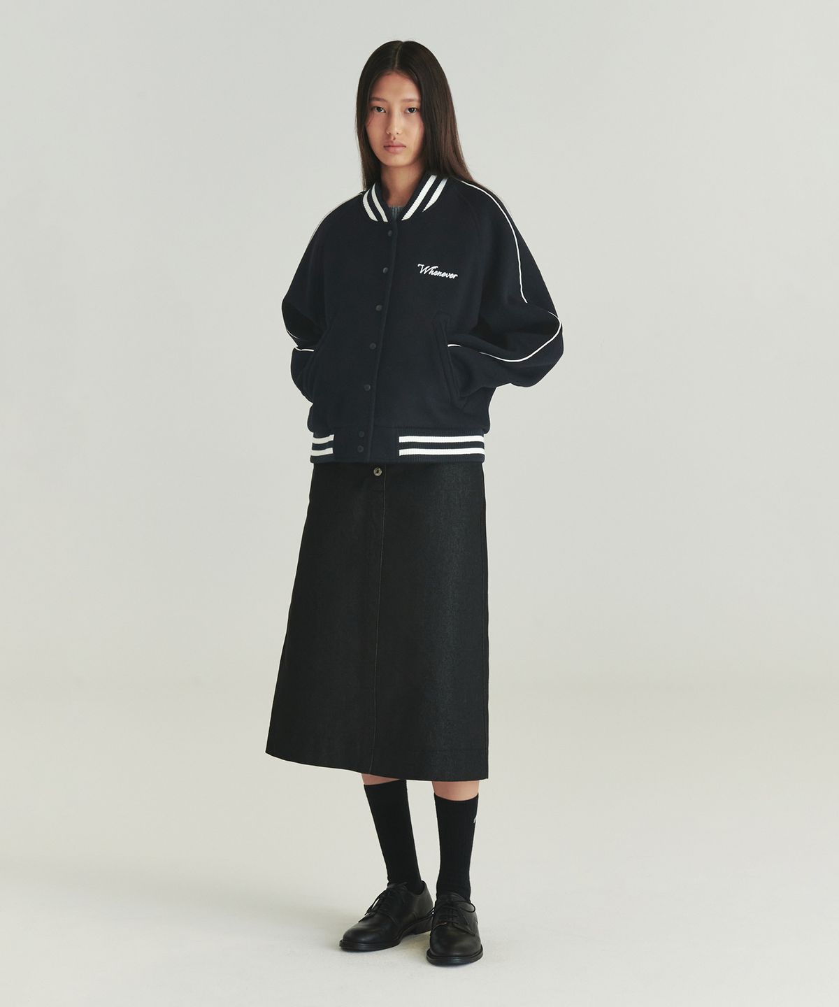 르바(LEVAR) Whenever Wool Varcity Jacket - Navy