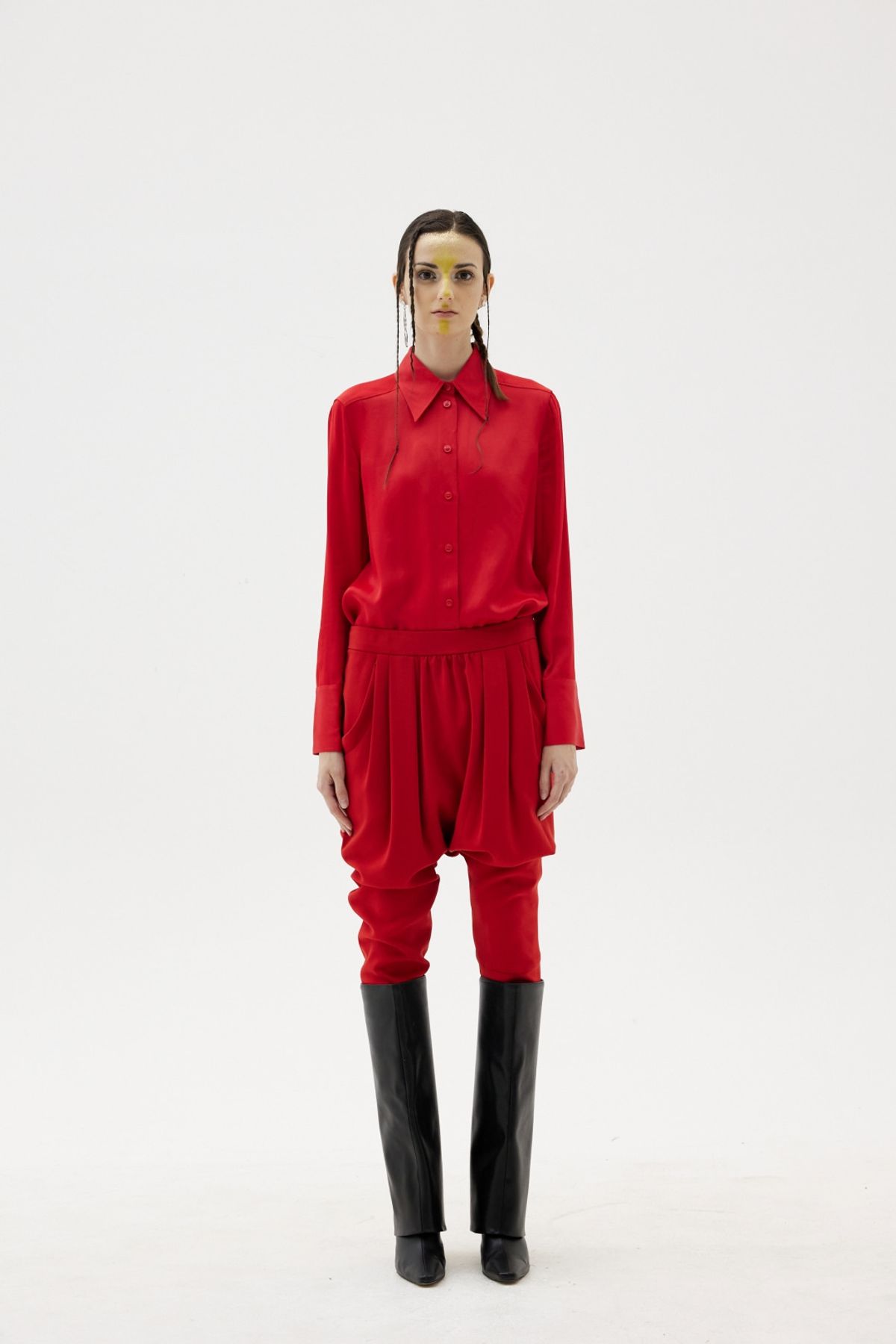 그리디어스(GREEDILOUS) Slim Satin Harem Pants Red