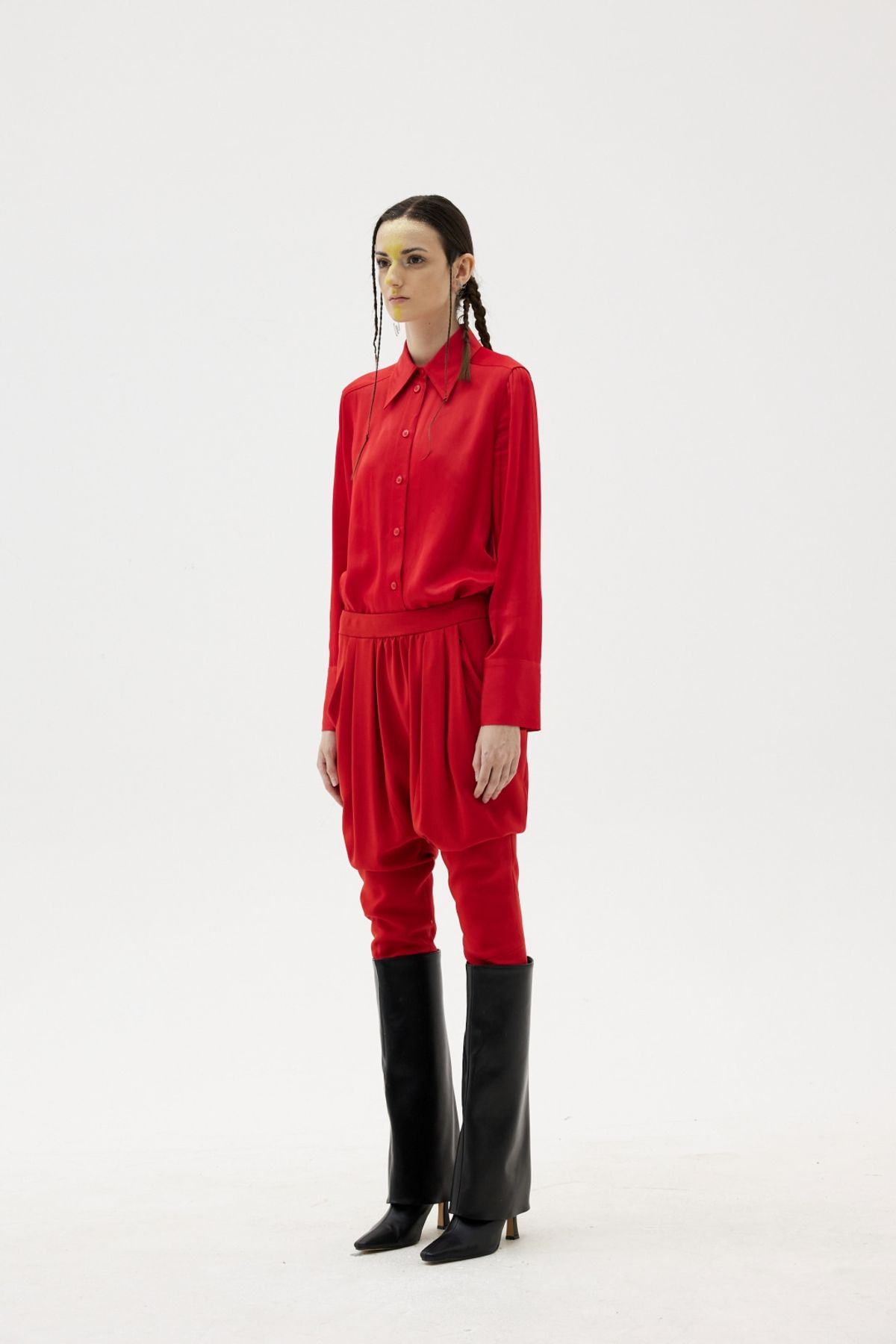 그리디어스(GREEDILOUS) Slim Satin Harem Pants Red