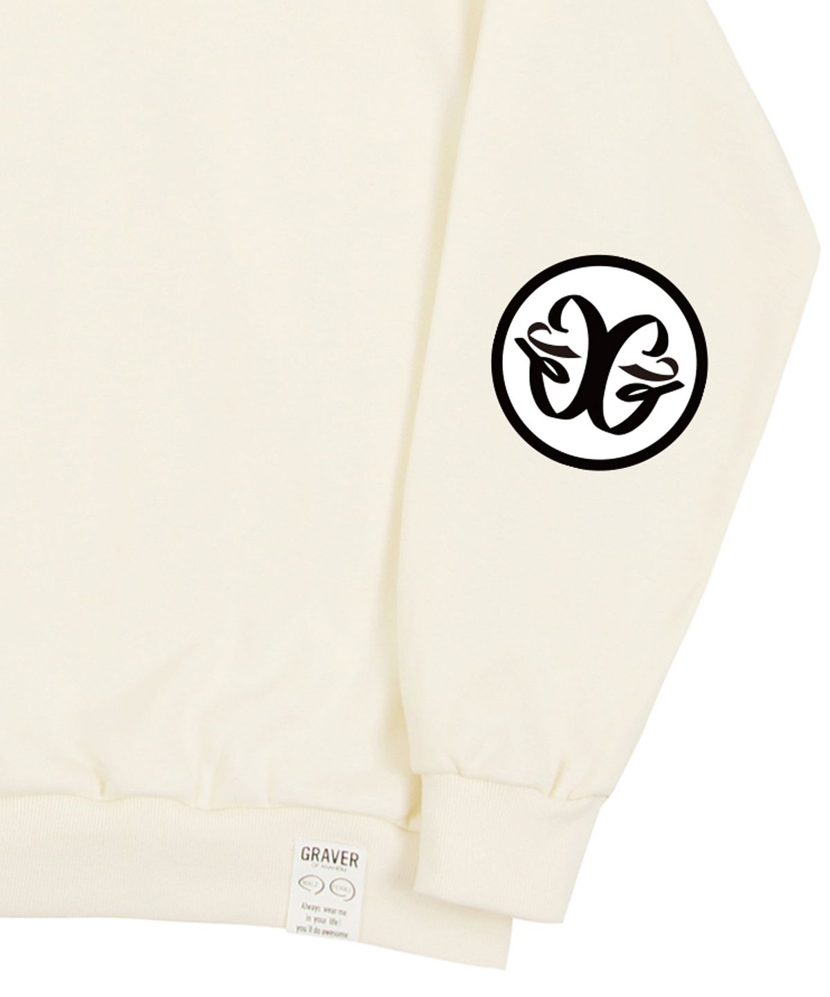 그레이버(GRAVER) [UNISEX]엘보우 데코로고 맨투맨_크림/블랙 로고