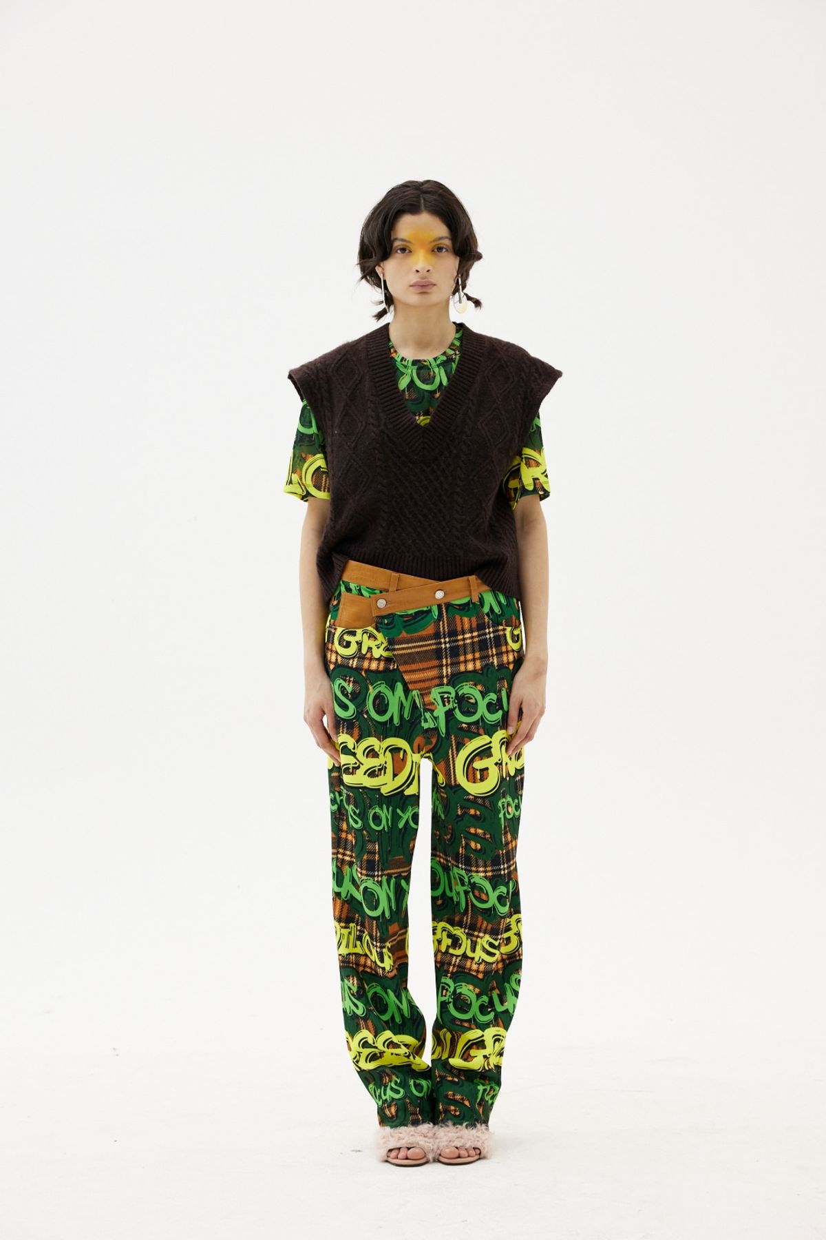 그리디어스(GREEDILOUS) Green Logo Leather Contrast Pants