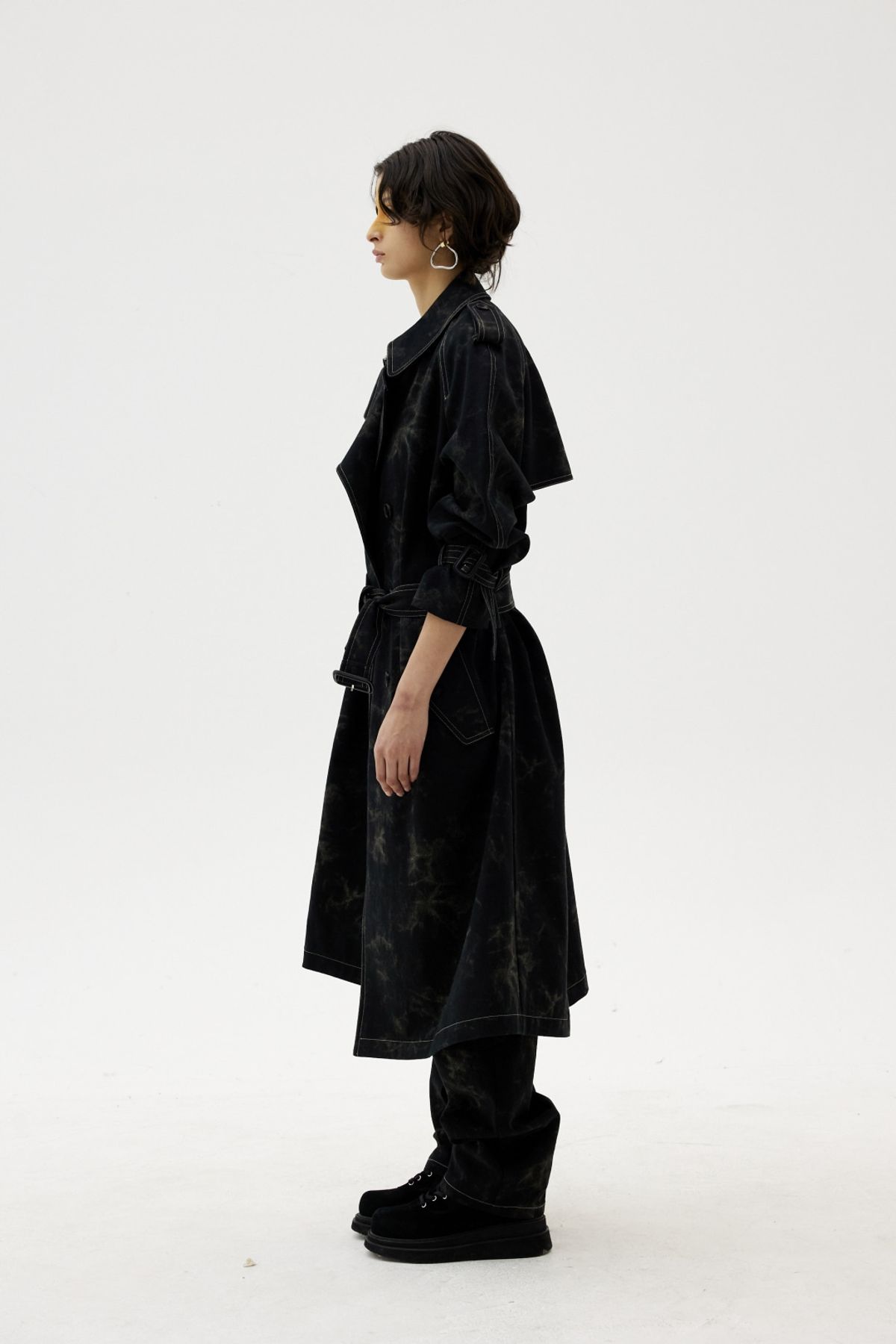 그리디어스(GREEDILOUS) Marbeled Print Denim Trench