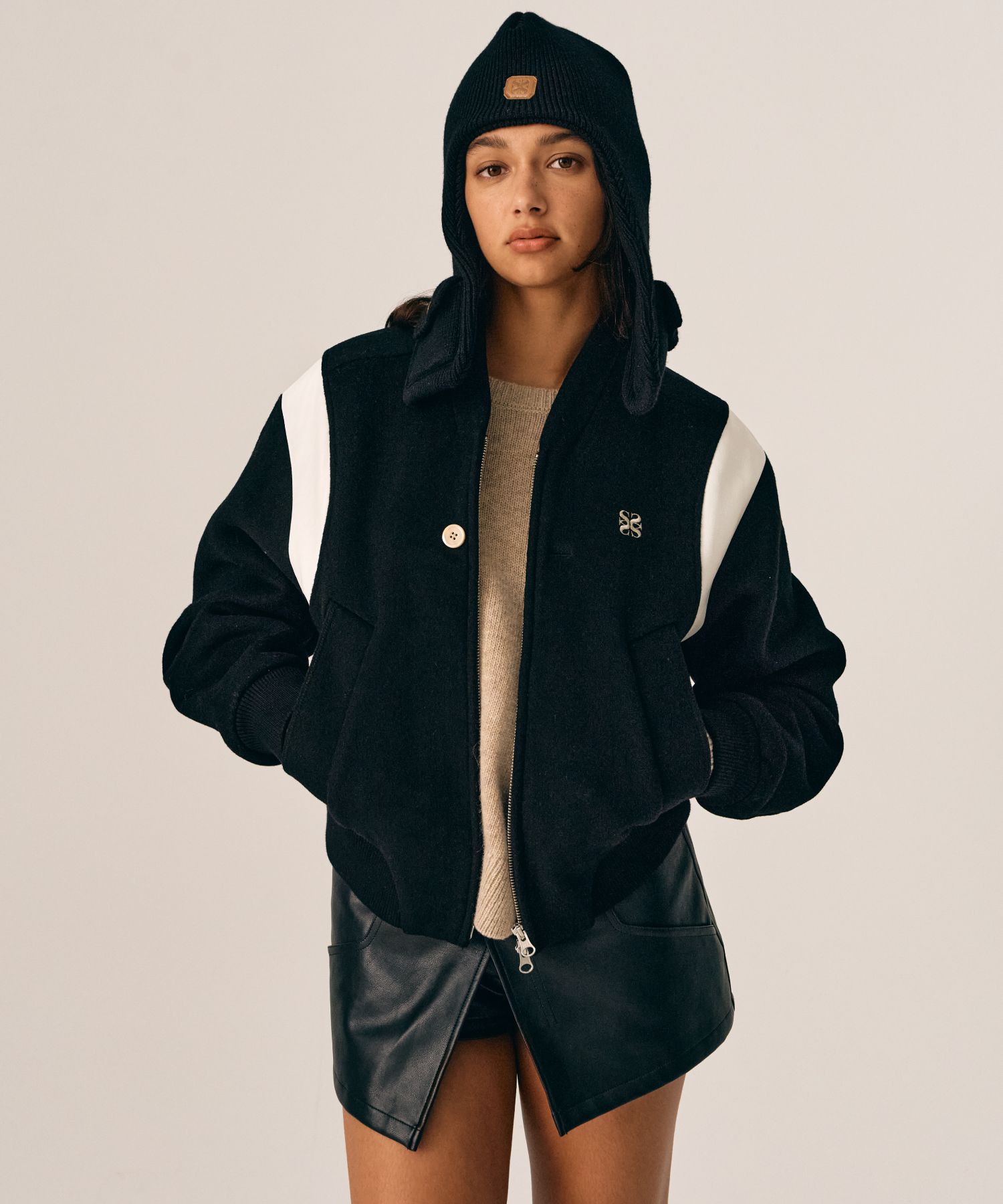 MUSINSA | SATUR (W) Percy Collarless Varsity Jacket Classic
