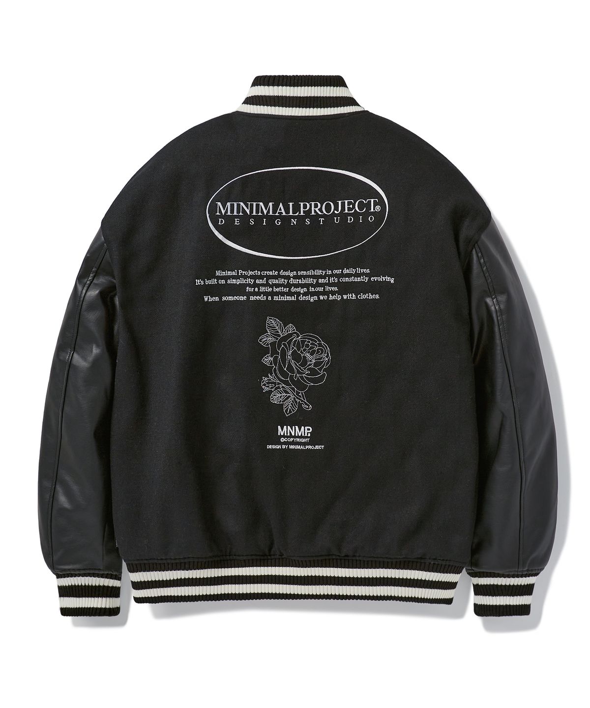 미니멀프로젝트(MINIMALPROJECT) 서클 로고 플라워 스타디움 자켓 MBJ103 [BLACK]