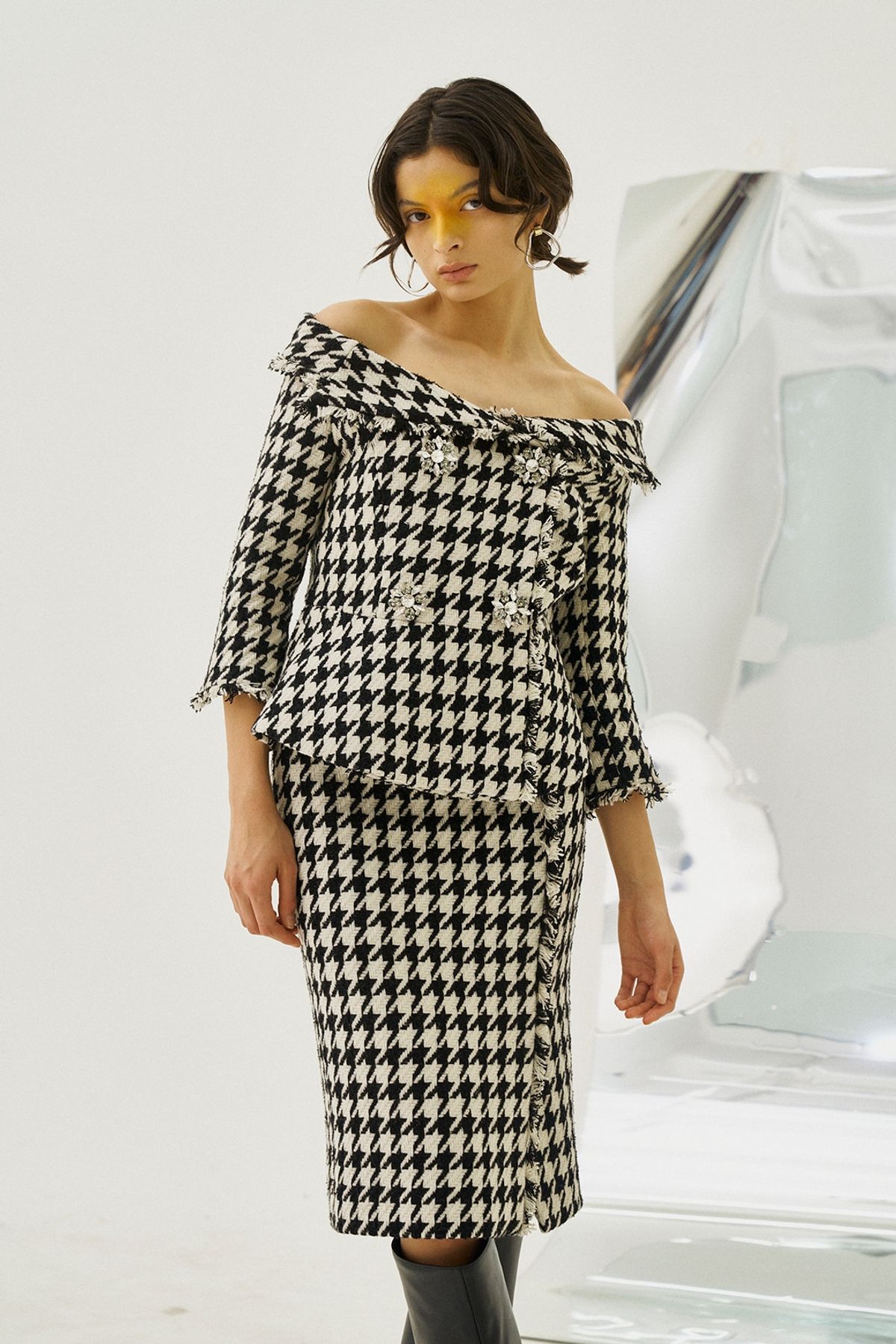 그리디어스(GREEDILOUS) Tweed Houndstooth Pencil Skirt