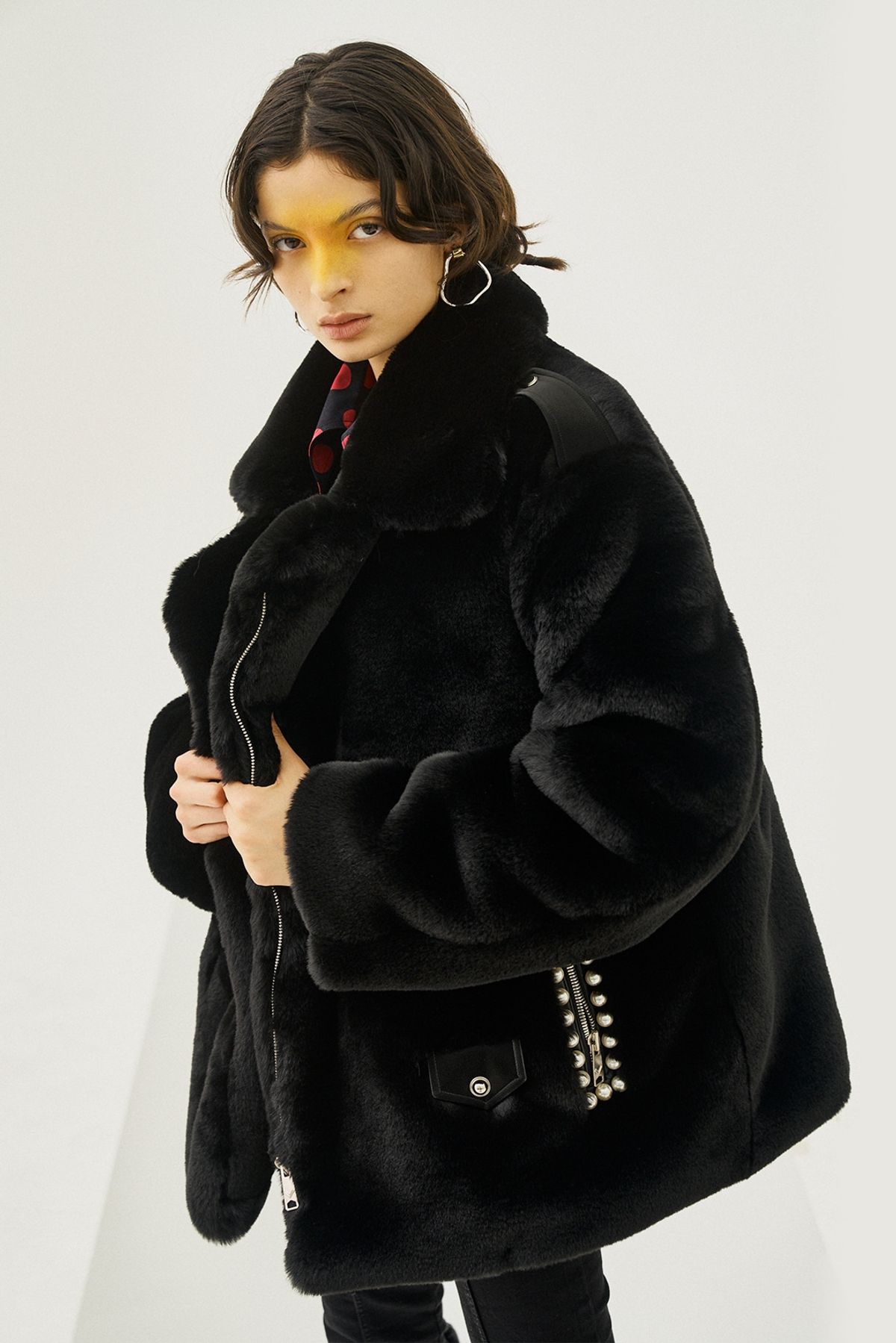 그리디어스(GREEDILOUS) Pearl Set Fur Motercycle Jacket Black