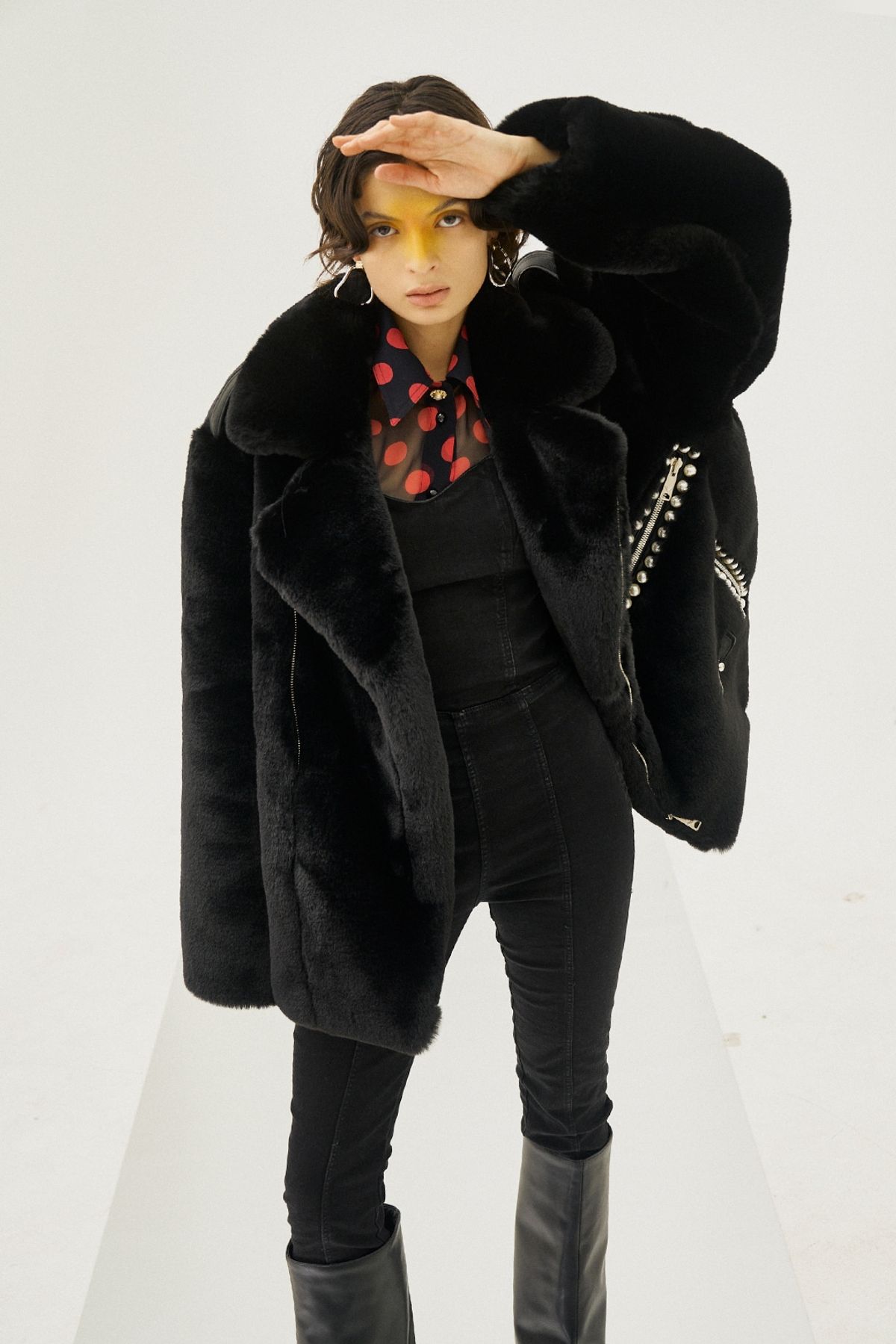 그리디어스(GREEDILOUS) Pearl Set Fur Motercycle Jacket Black