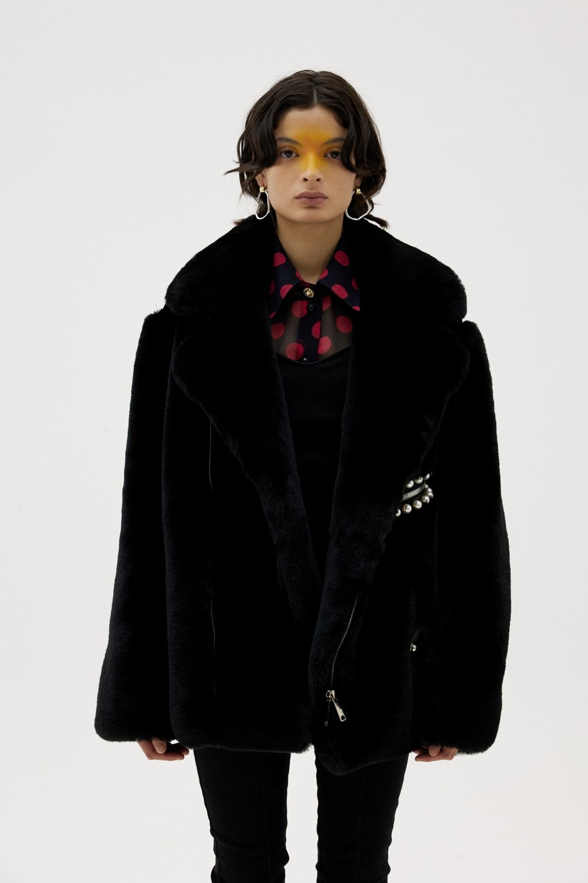 그리디어스(GREEDILOUS) Pearl Set Fur Motercycle Jacket Black