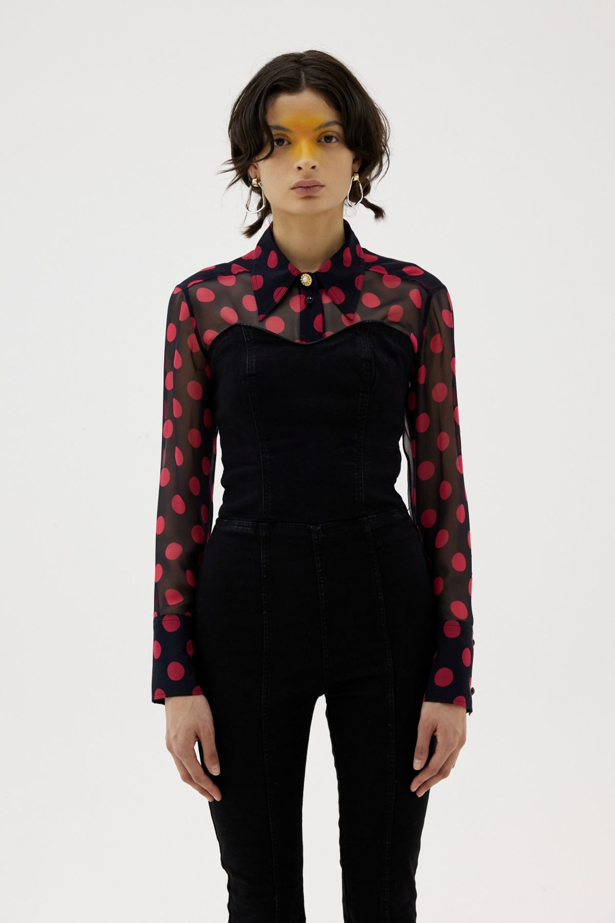 그리디어스(GREEDILOUS) Polka-Dot Semi-Transparent Blouse