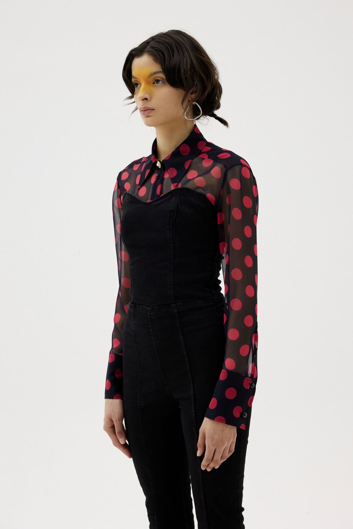 그리디어스(GREEDILOUS) Polka-Dot Semi-Transparent Blouse