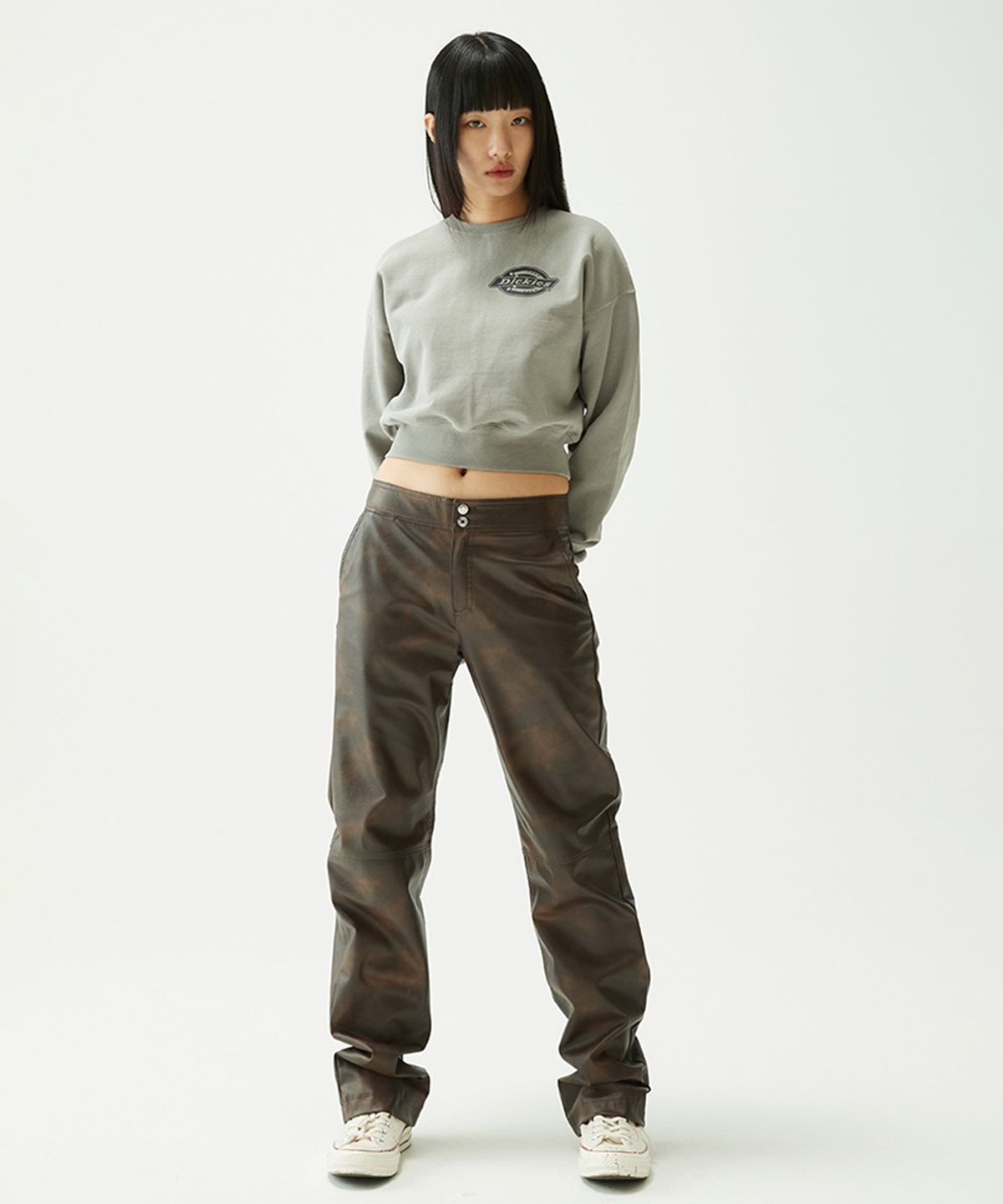 디키즈(DICKIES) 아이코닉 로고 크롭 스웨트셔츠 Gray