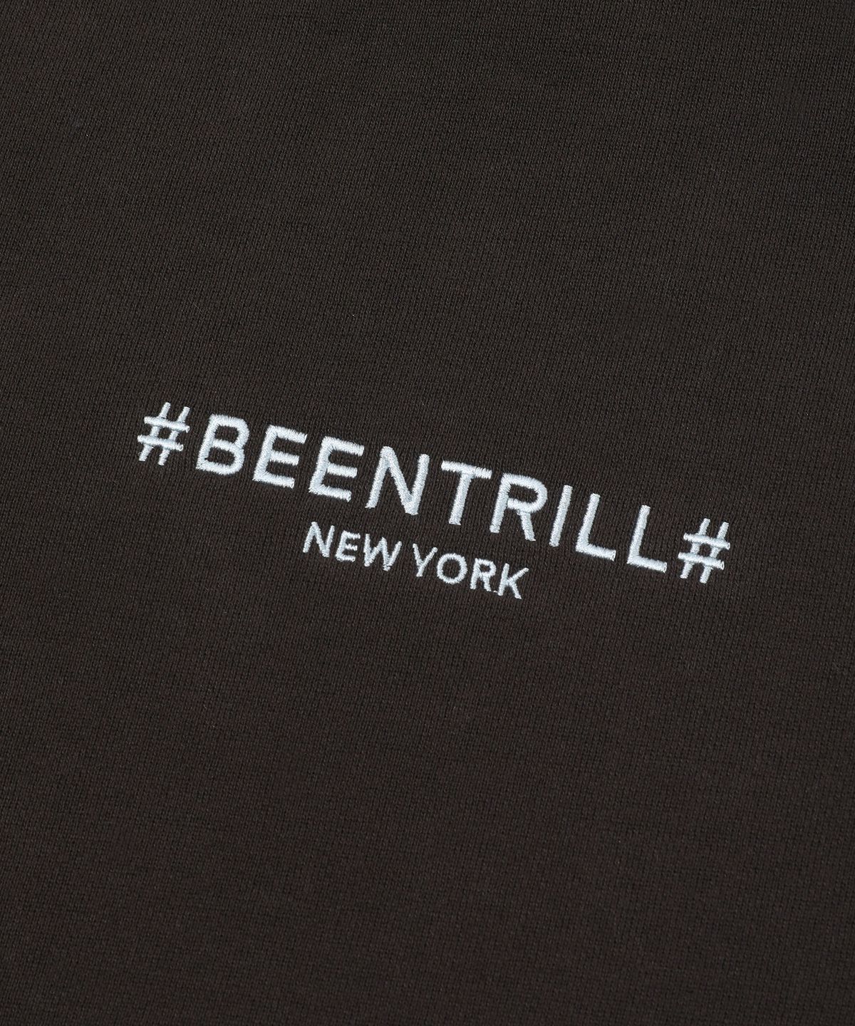 빈트릴 뉴욕(BEENTRILL NEWYORK) 해시태그로고 기모 오버핏 후드티(다크 브라운)