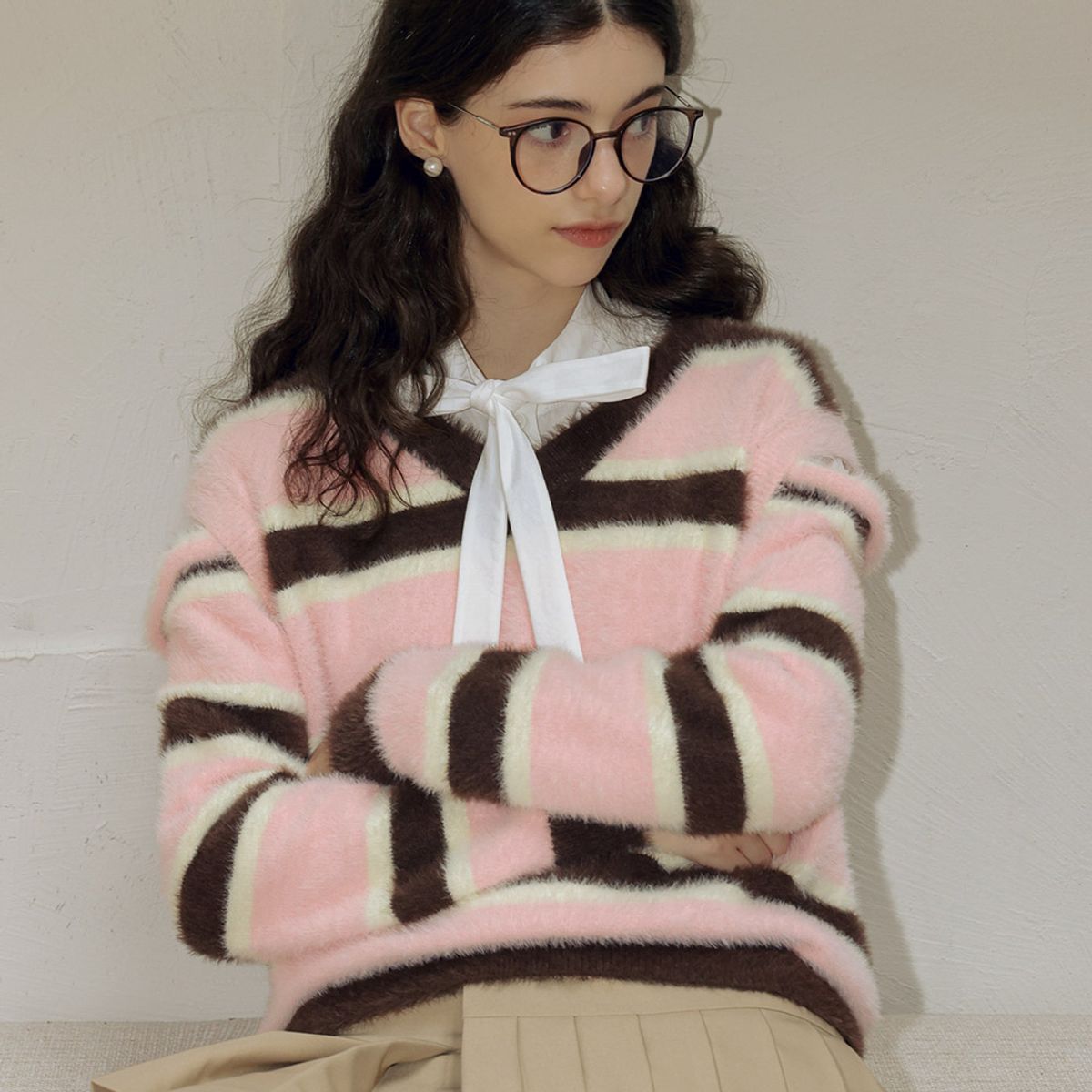던드롭(DUNDROP) DD_Two-way sweater vest set mink top