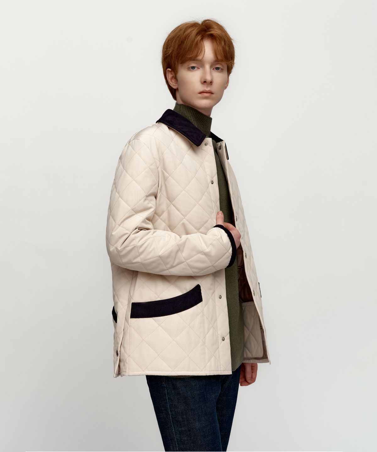 소루(SOLEW) 코듀로이 퀼팅 점퍼_아이보리