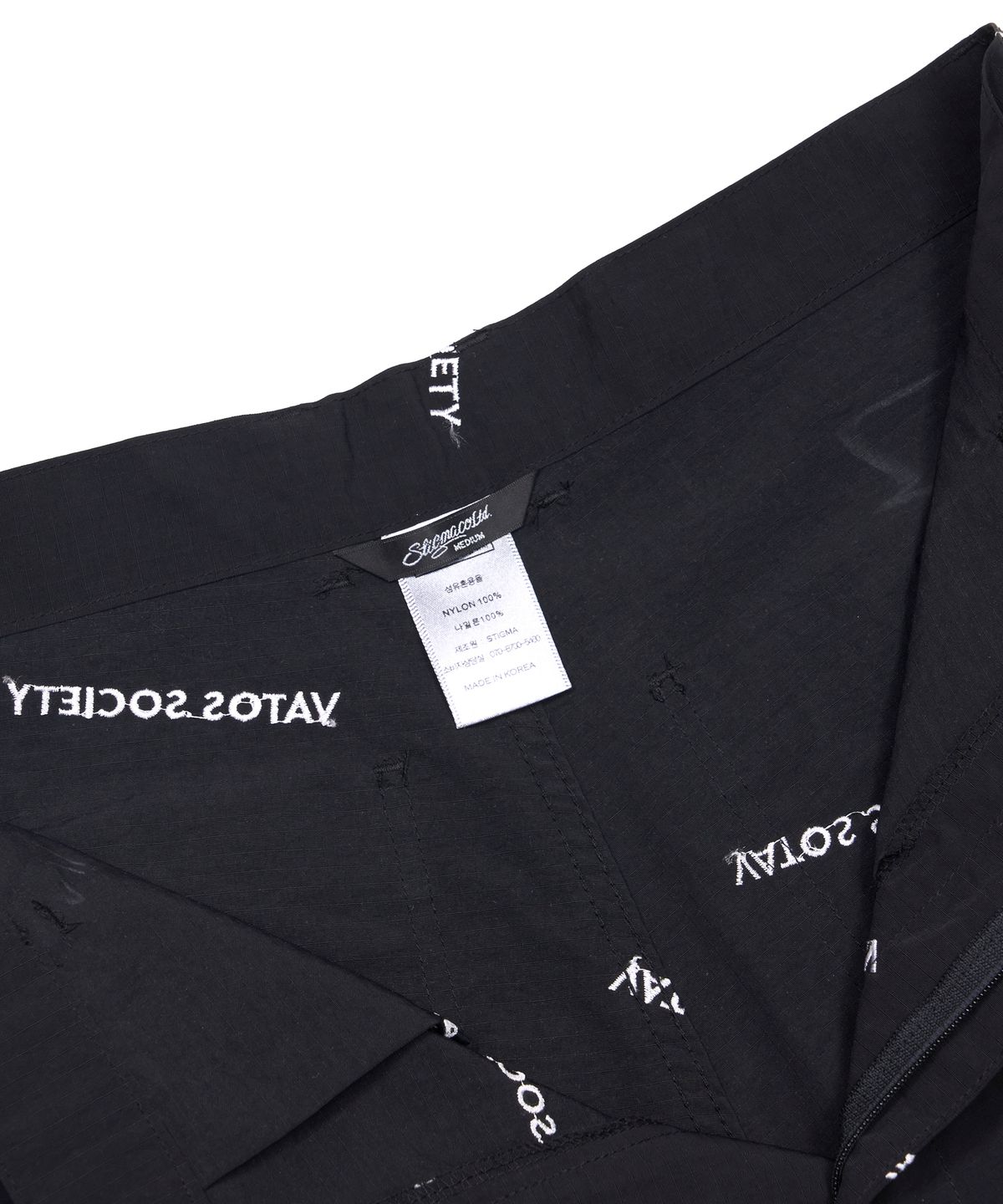 스티그마(STIGMA) VATOS EMBROIDERY WIDE PARACHUTE PANTS BLACK