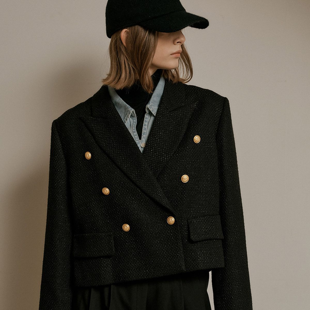 웬스데이딜라잇(WEDNESDAY DELIGHT) WD_Fake pocket tweed jacket_BLACK