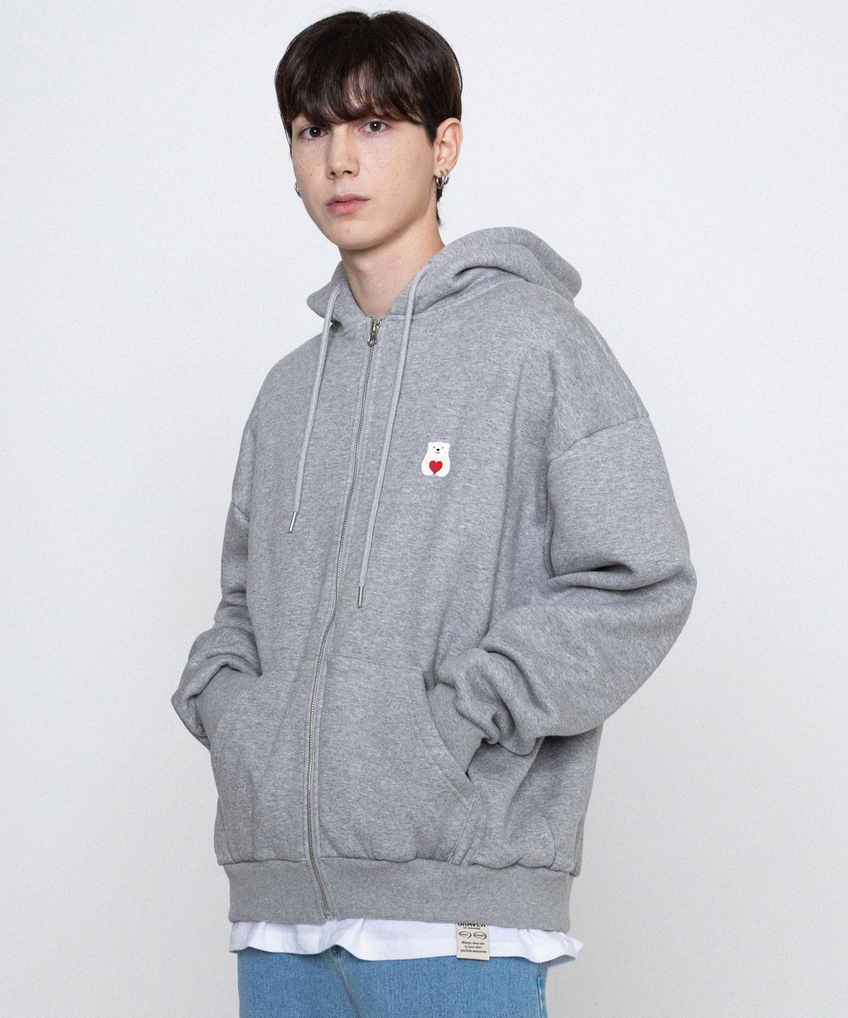 그레이버(GRAVER) [UNISEX]폴라베어 하트 후드집업_그레이