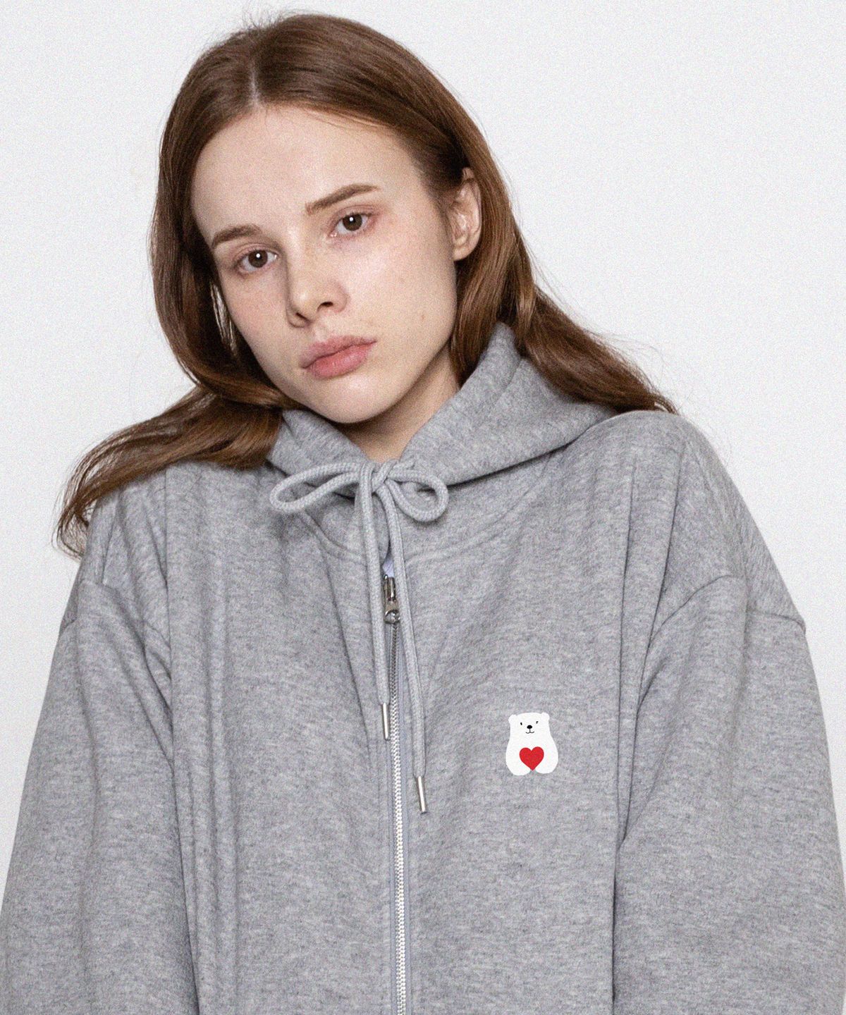 그레이버(GRAVER) [UNISEX]폴라베어 하트 후드집업_그레이