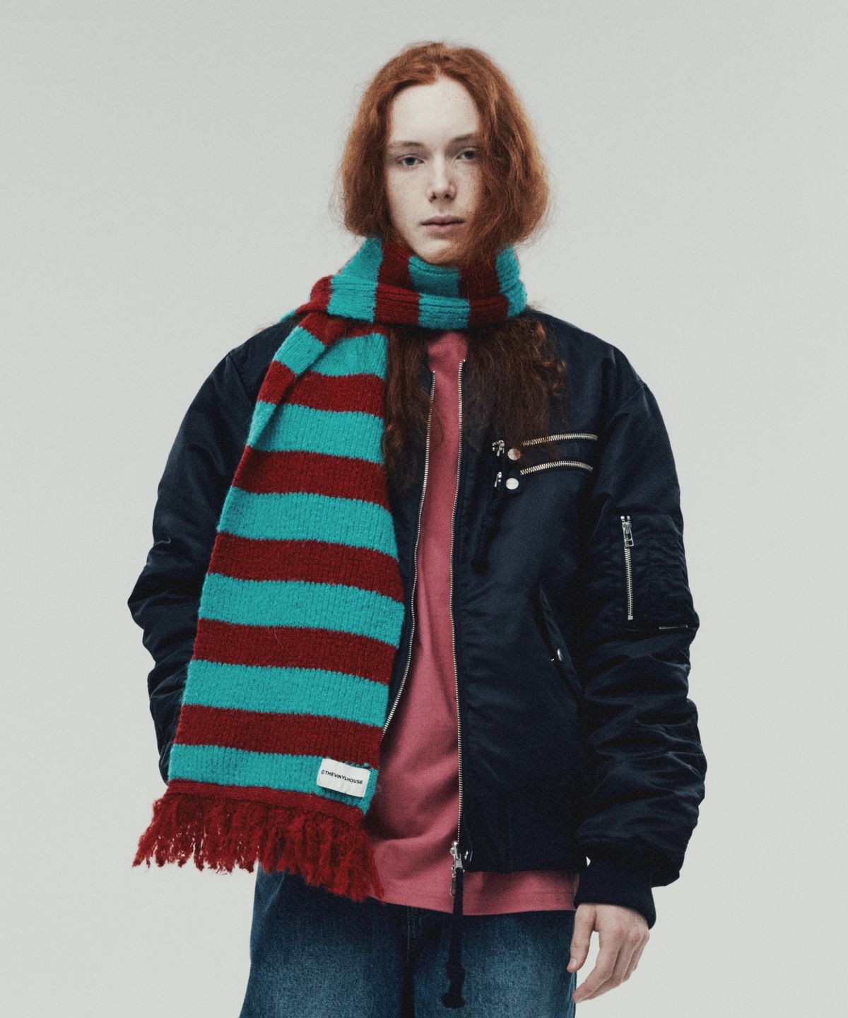 더바이닐하우스(THEVINYLHOUSE) MOHAIR STRIPED SCARF RED (VH2DFUAB70A)