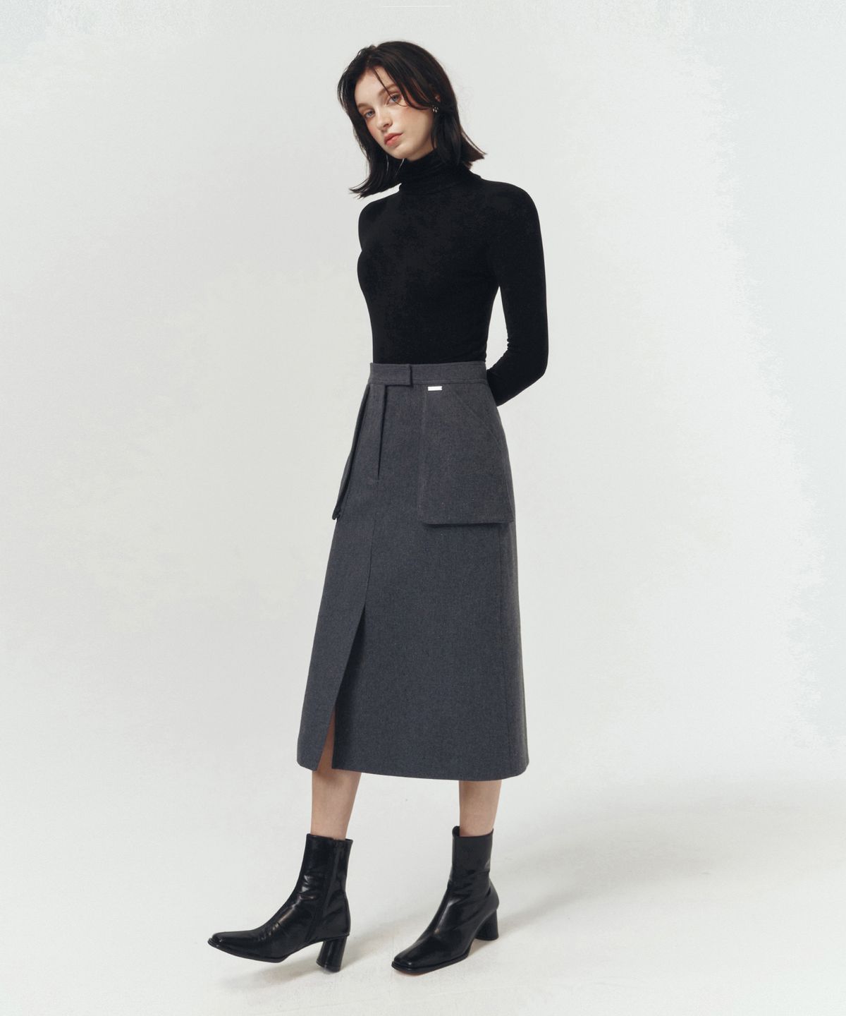 아티드(ARTID) 포켓 포인트 울 스커트_GREY