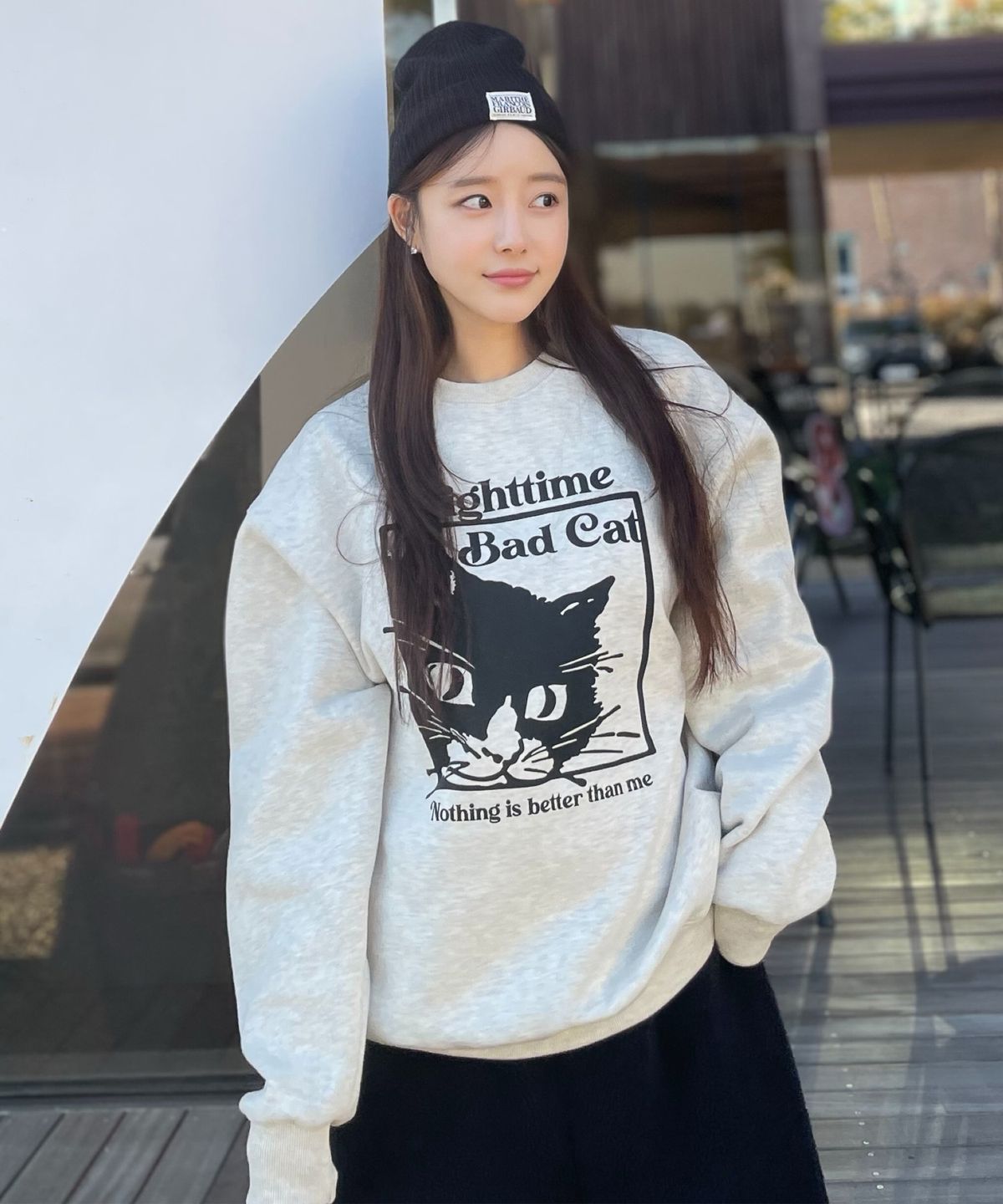낫띵이즈베럴댄미(NOTHINGISBETTERTHANME) BAD CAT SWEATSHIRT_oatmeal