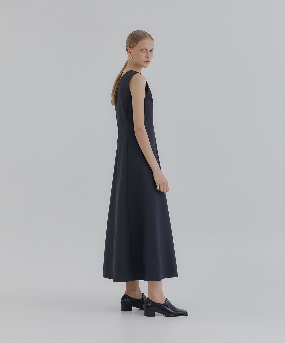 트리밍버드(TREEMINGBIRD) V-neck Flare Long One-piece [ Blue Gray ]