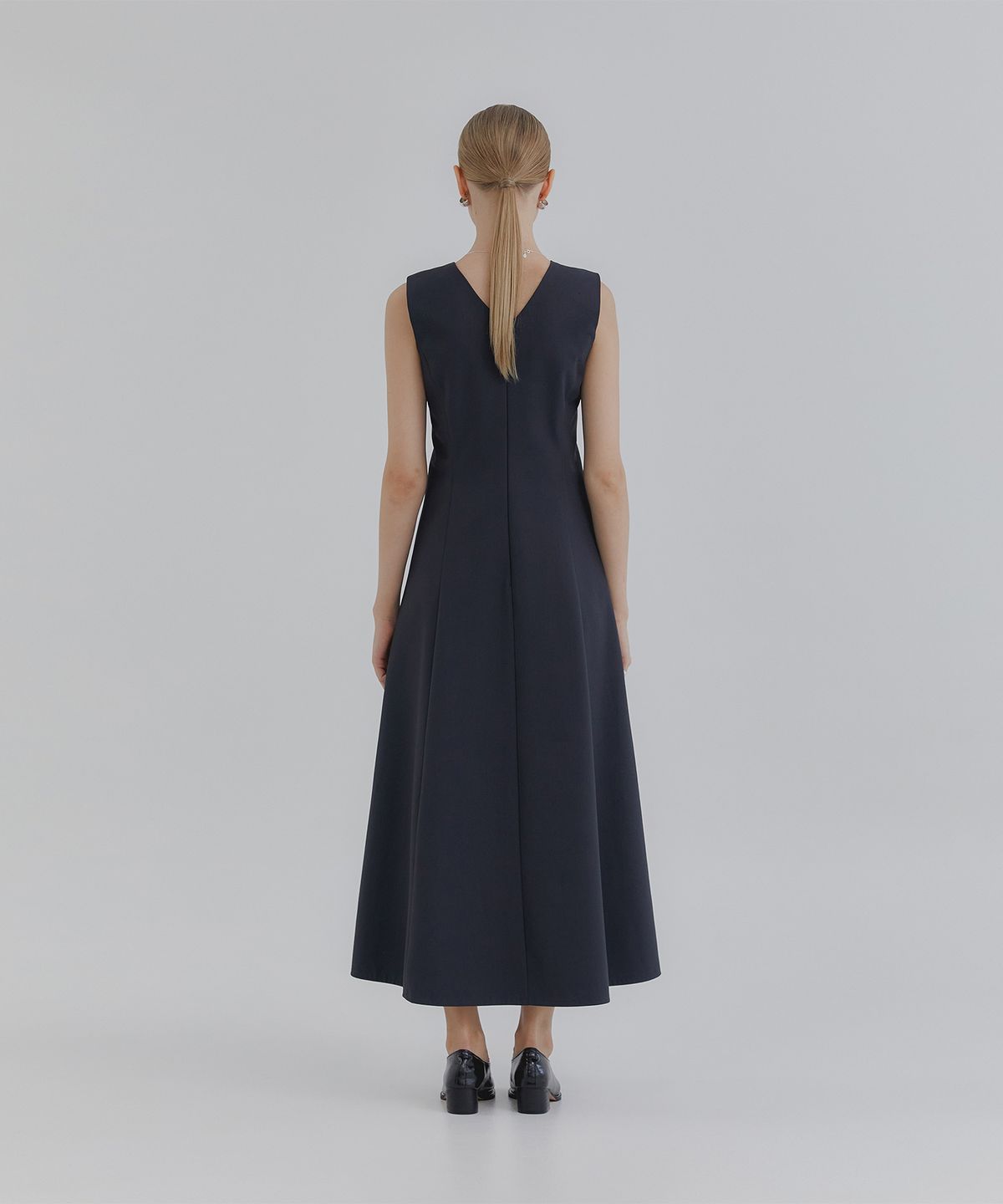 트리밍버드(TREEMINGBIRD) V-neck Flare Long One-piece [ Blue Gray ]