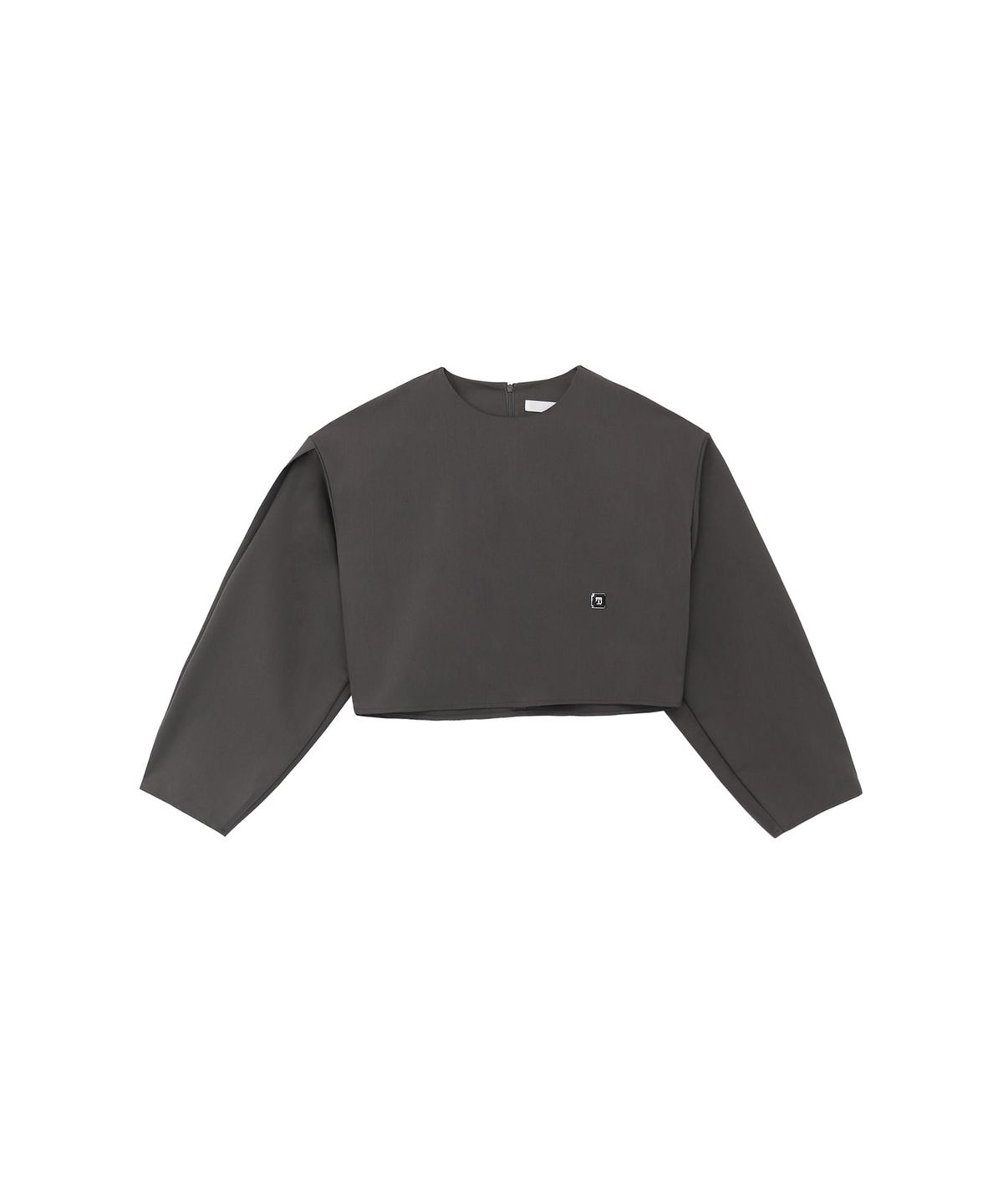 트리밍버드(TREEMINGBIRD) Crop Pintuck Set-up Blouse [ Charcoal Brown ]