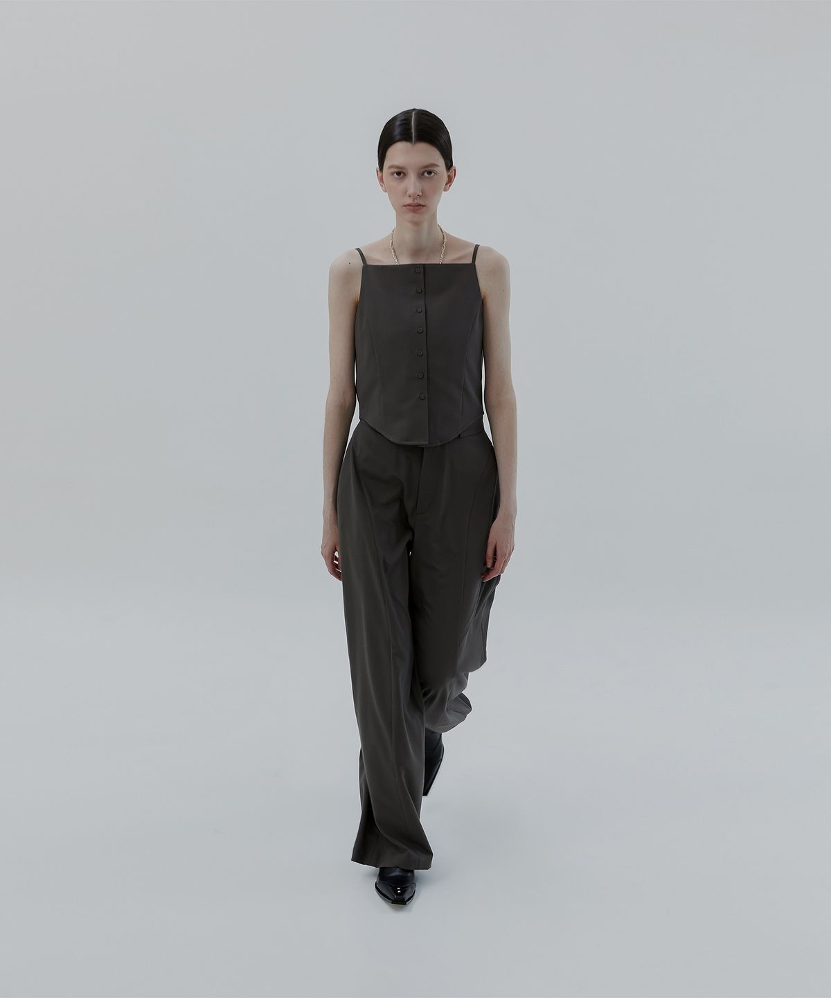 트리밍버드(TREEMINGBIRD) Bustier Set-up Trouser [ Khaki Gray ]