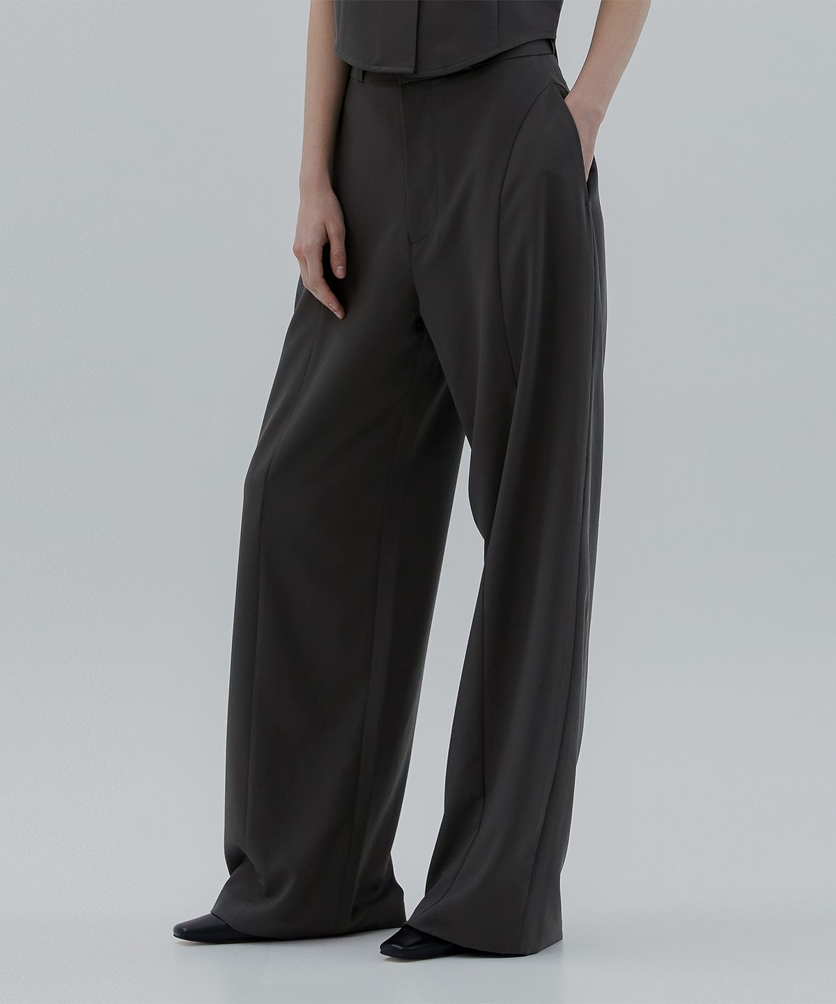 트리밍버드(TREEMINGBIRD) Bustier Set-up Trouser [ Khaki Gray ]