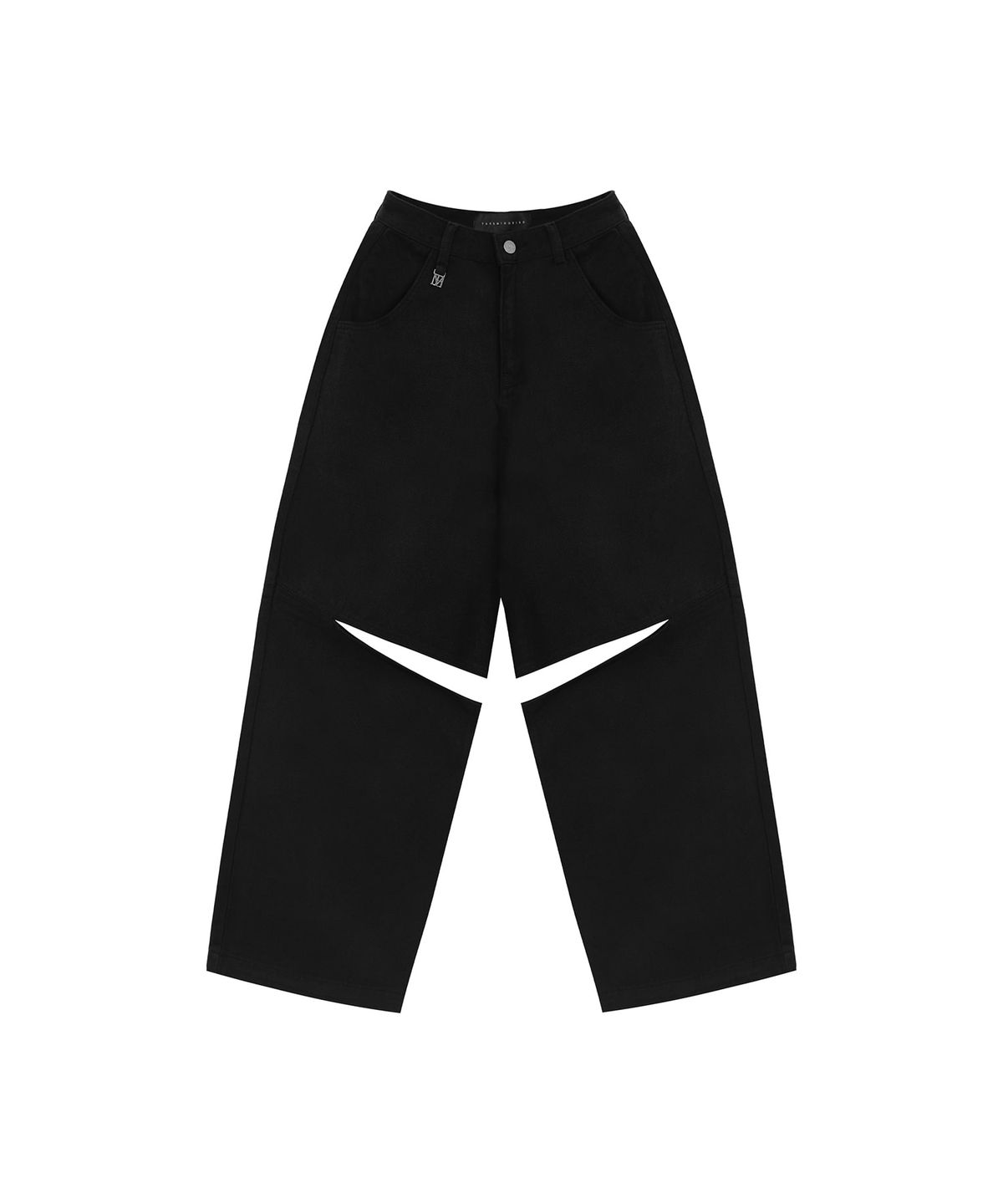 트리밍버드(TREEMINGBIRD) Knee Slit Wide Pants [ Black ]