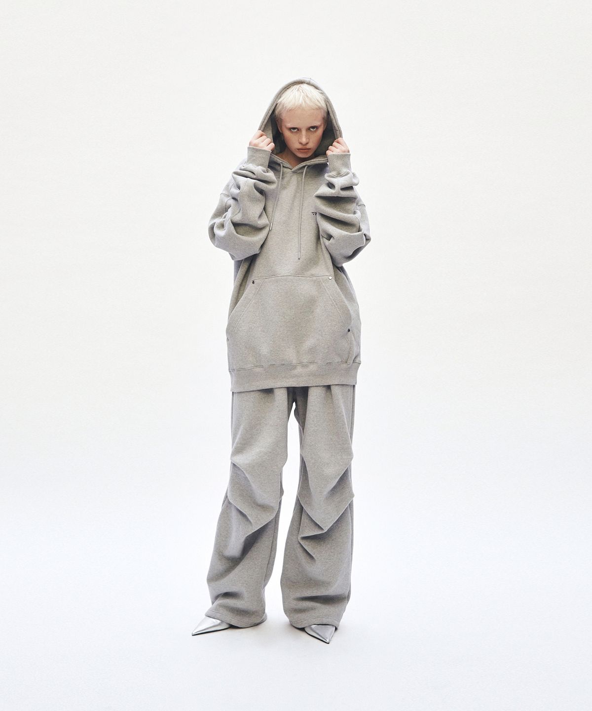 트리밍버드(TREEMINGBIRD) Rivet Sweat Set-up Hoodie [ Gray ]