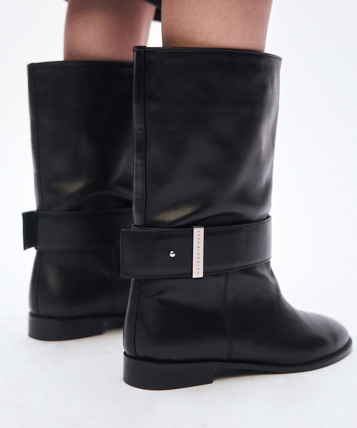 트리밍버드(TREEMINGBIRD) HANDMADE) Cowhide Belted Middle Boots [ Black ]