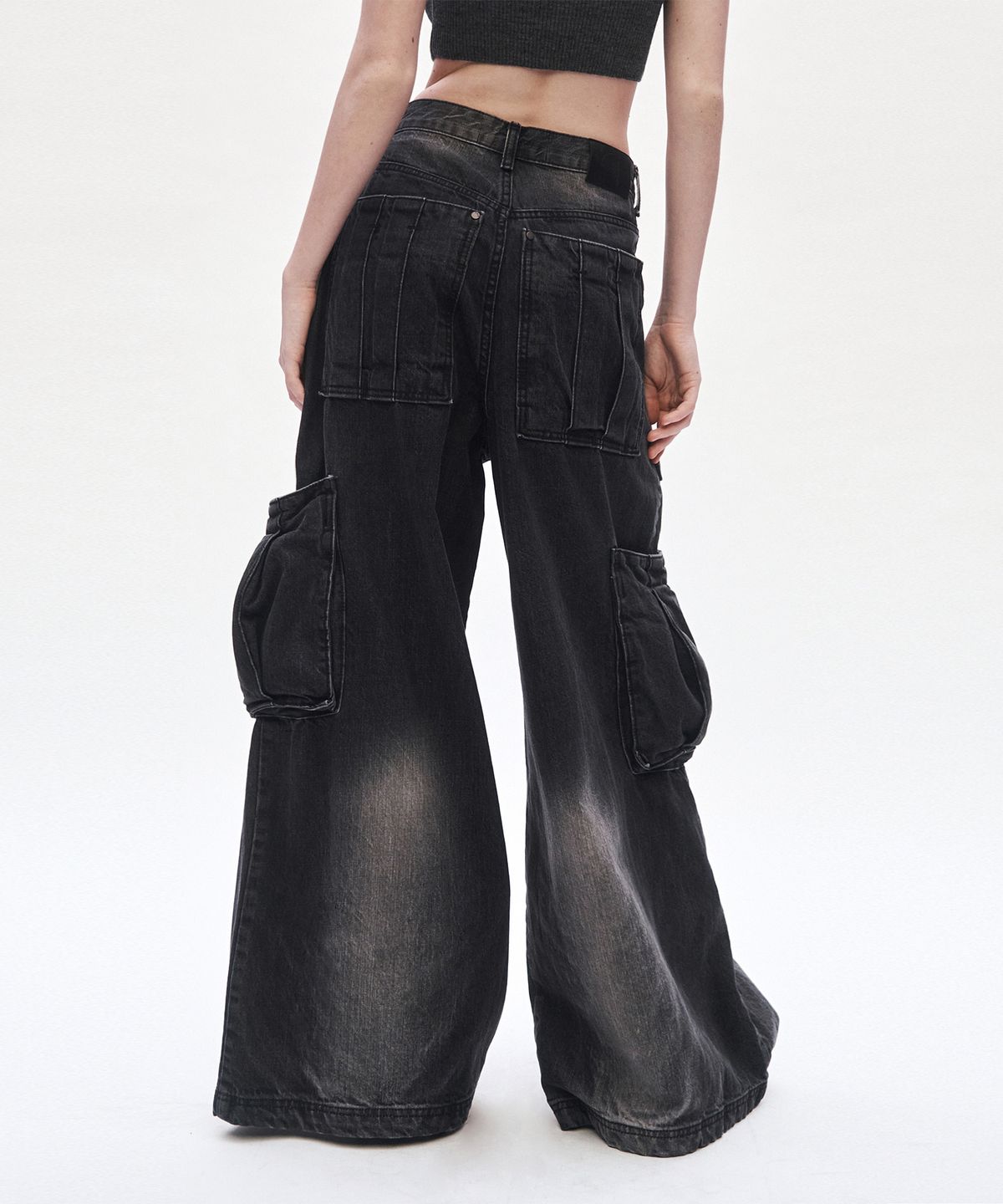 트리밍버드(TREEMINGBIRD) Denim Cargo Pants [ Black ]