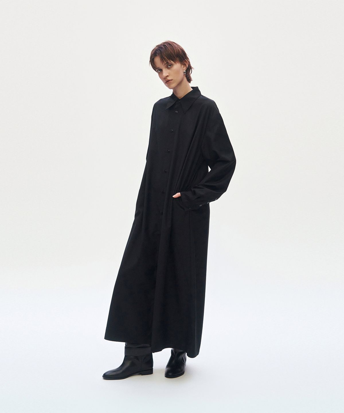 트리밍버드(TREEMINGBIRD) 3-way Layered Shirt One-piece [ Black ]