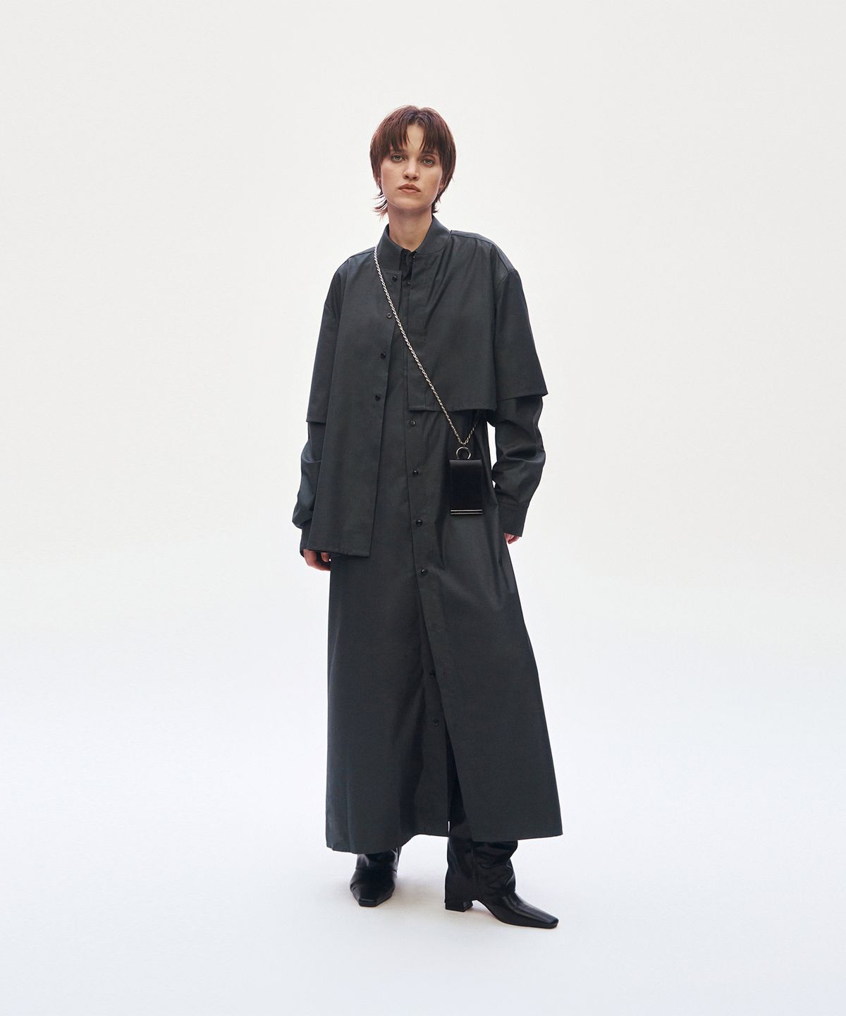 트리밍버드(TREEMINGBIRD) 3-way Layered Shirt One-piece [ Charcoal ]
