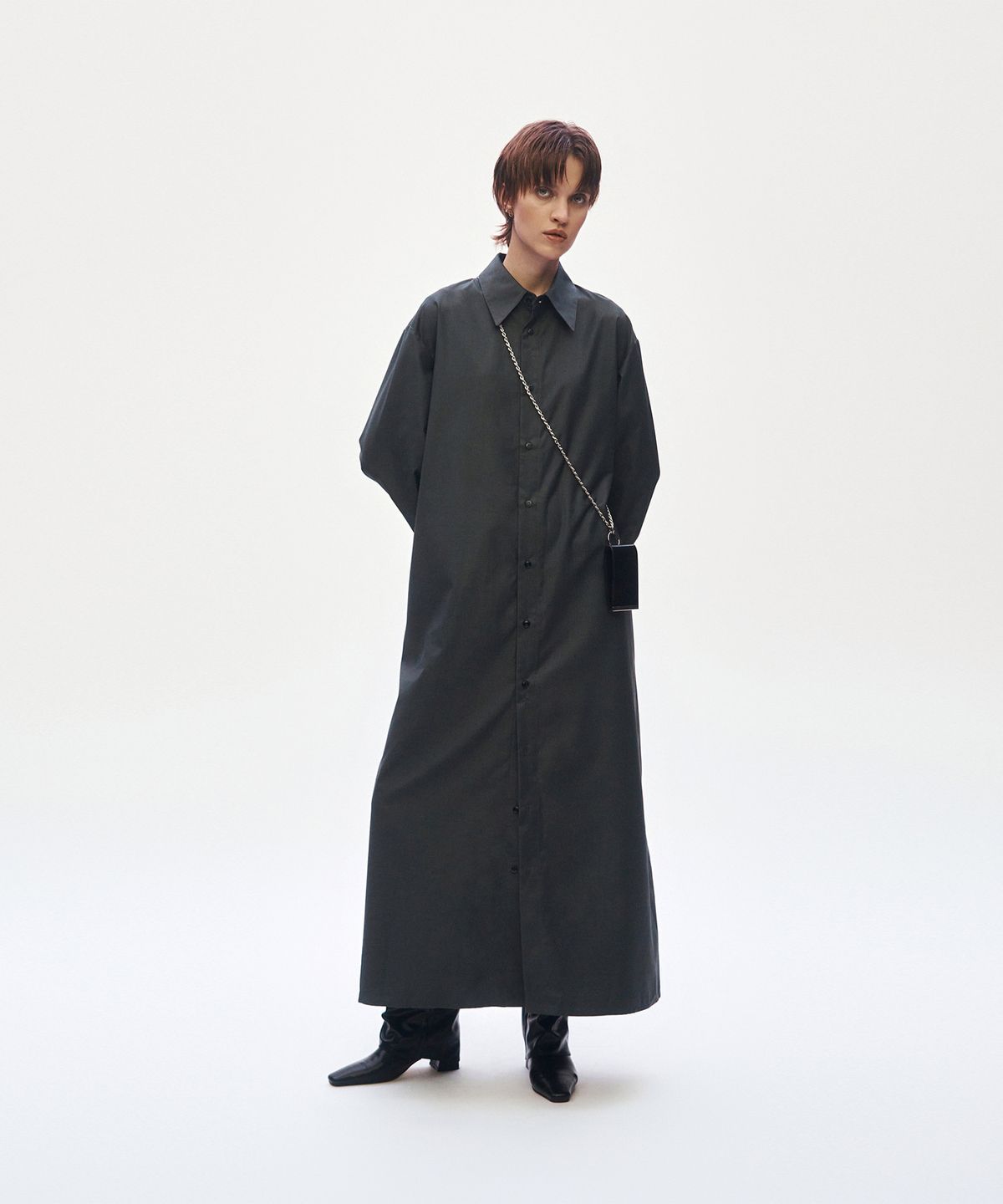 트리밍버드(TREEMINGBIRD) 3-way Layered Shirt One-piece [ Charcoal ]