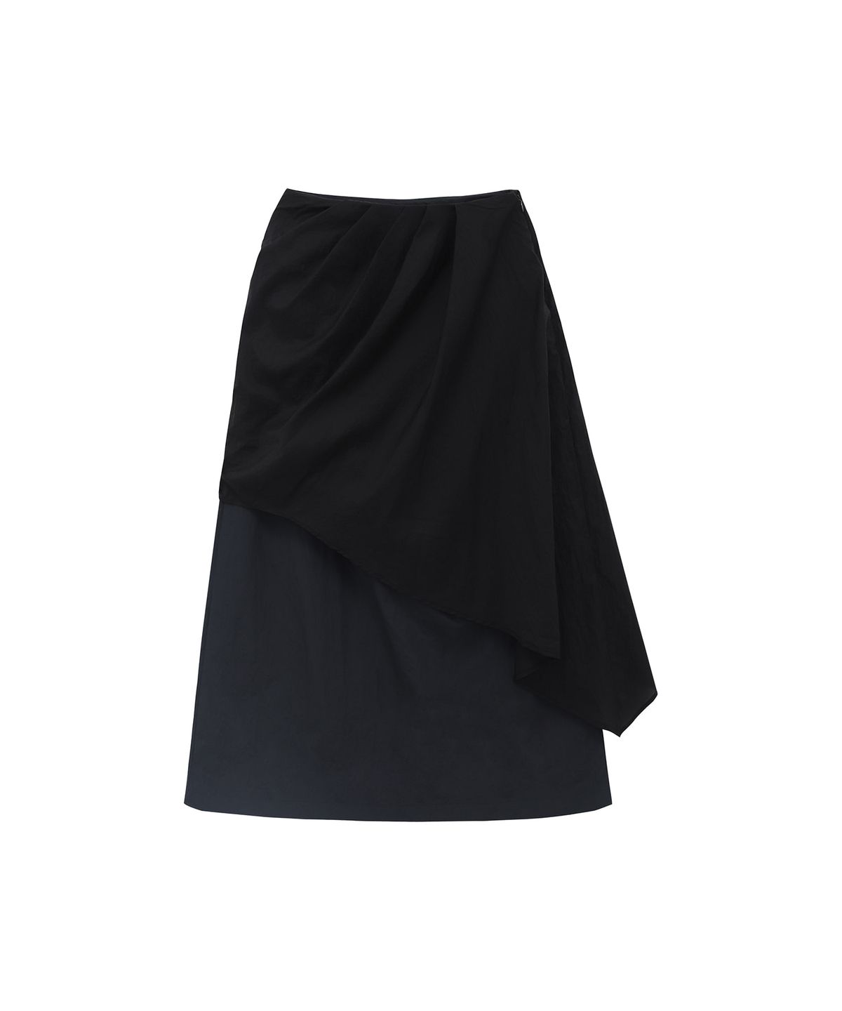 트리밍버드(TREEMINGBIRD) Layered Drape Skirt [ Charcoal Navy ]